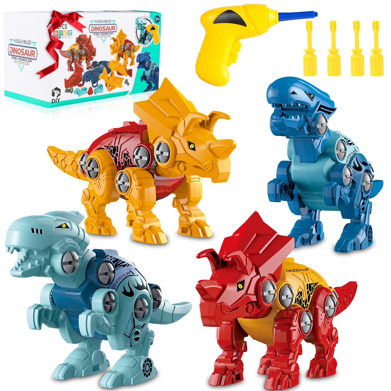 Best Take Apart Dinosaur Toys for Kids Ages 3-8 - Construction Building Set with Electric Drill - STEM Learning Toys for Boys & Girls - Perfect for Birthday Gifts & Classroom Activities