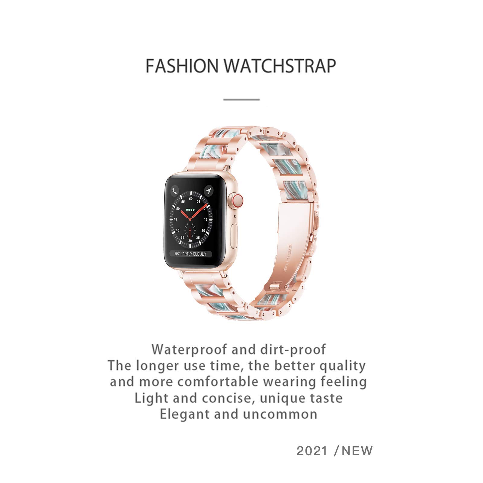 Luxury Resin & Stainless Steel Apple Watch Band for Women - Comfortable Strap Compatible with Apple Watch Series 9/8/7/SE/6/5/4/3/2/1 (Rose-Emerald Red, 38mm/40mm/41mm) - Perfect for Workouts, Office & Everyday Fashion