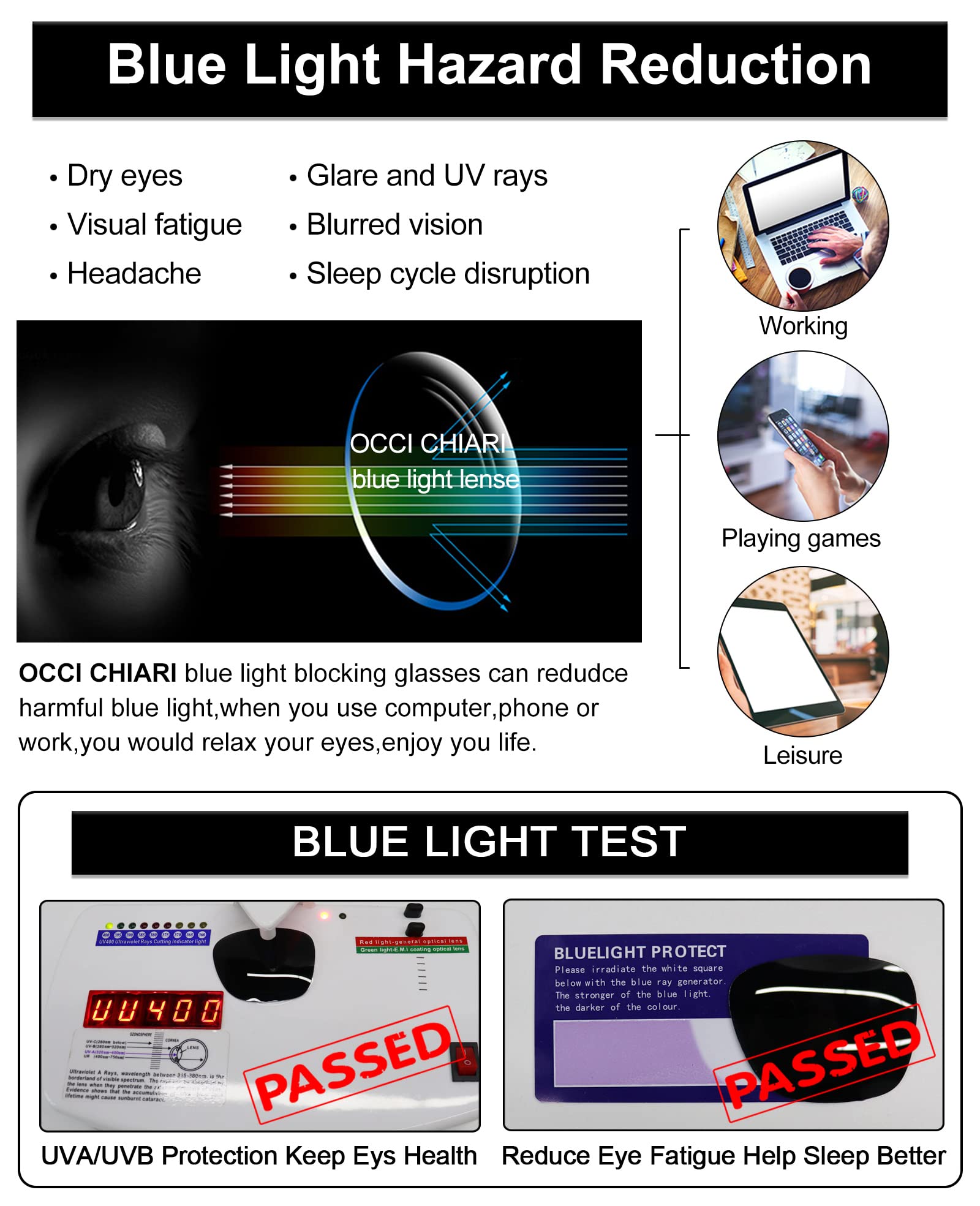 OCCI CHIARI Women's Oversized Blue Light Blocking Sunglasses UV400 Protection (1.0-3.5 Strength) for Reading, Driving & Outdoor Activities