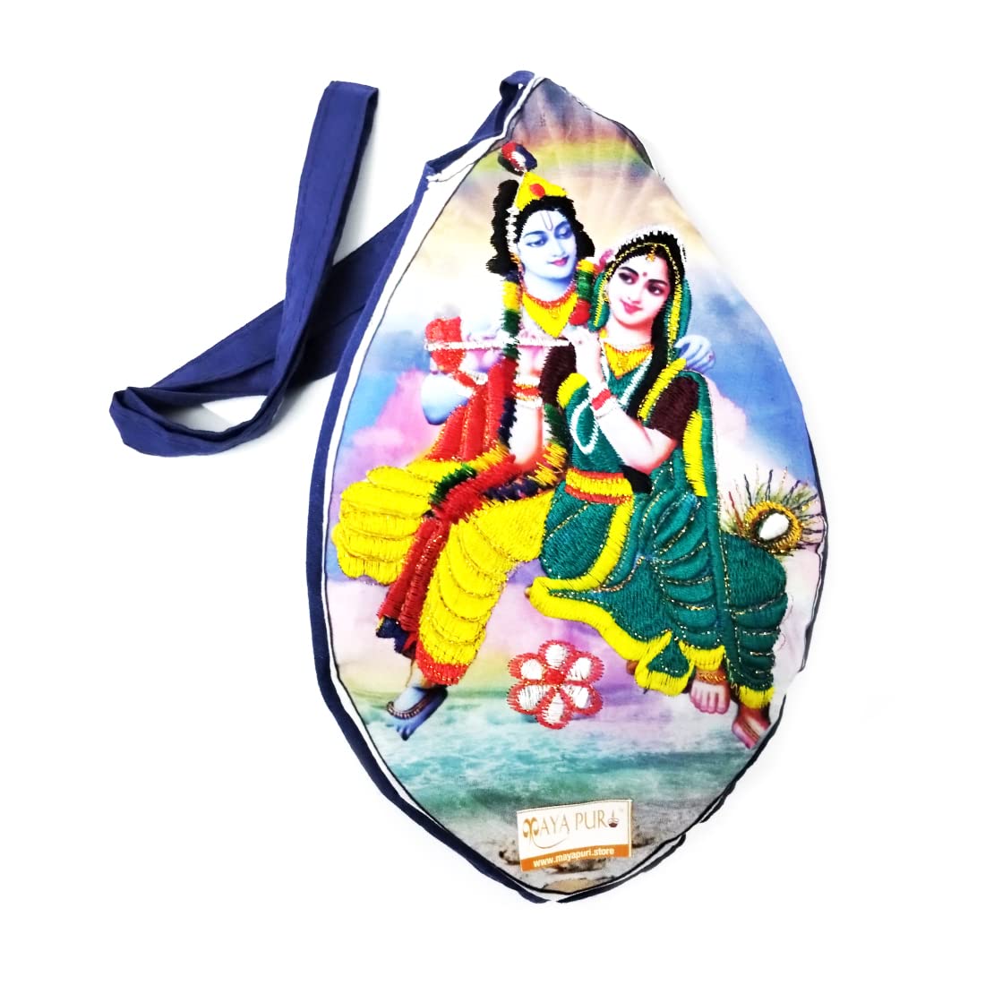 MAYAPURI Exquisite Radha Krishna Embroidery Japa Mala Bag for Meditation & Chanting - Hindu Prayer Beads Pouch with Sakshi Mala (Ideal for Yoga, Spiritual Practice & Gift Giving)