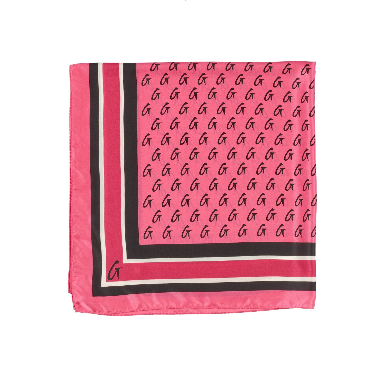 Luxury Large Monogram Silk Scarf - Hot Pink | Elegant Fashion Accessory for Women, Perfect for Parties, Weddings & Special Occasions