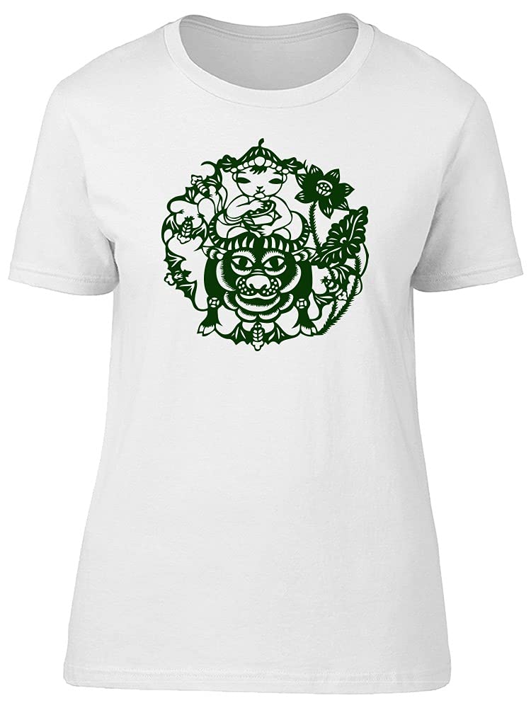 Chinese Kid on an Ox Graphic T-Shirt for Women - Cute Vintage Asian Inspired Tee for Casual Wear, Street Style & Festival Outfits