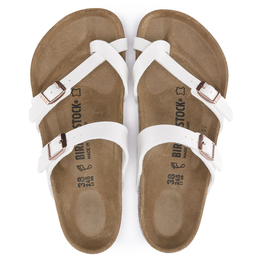 Birkenstock Mayari Birko-Flor Classic Footbed Sandals - Women's Comfortable White Leather Sandals for Summer, Beach & Casual Wear
