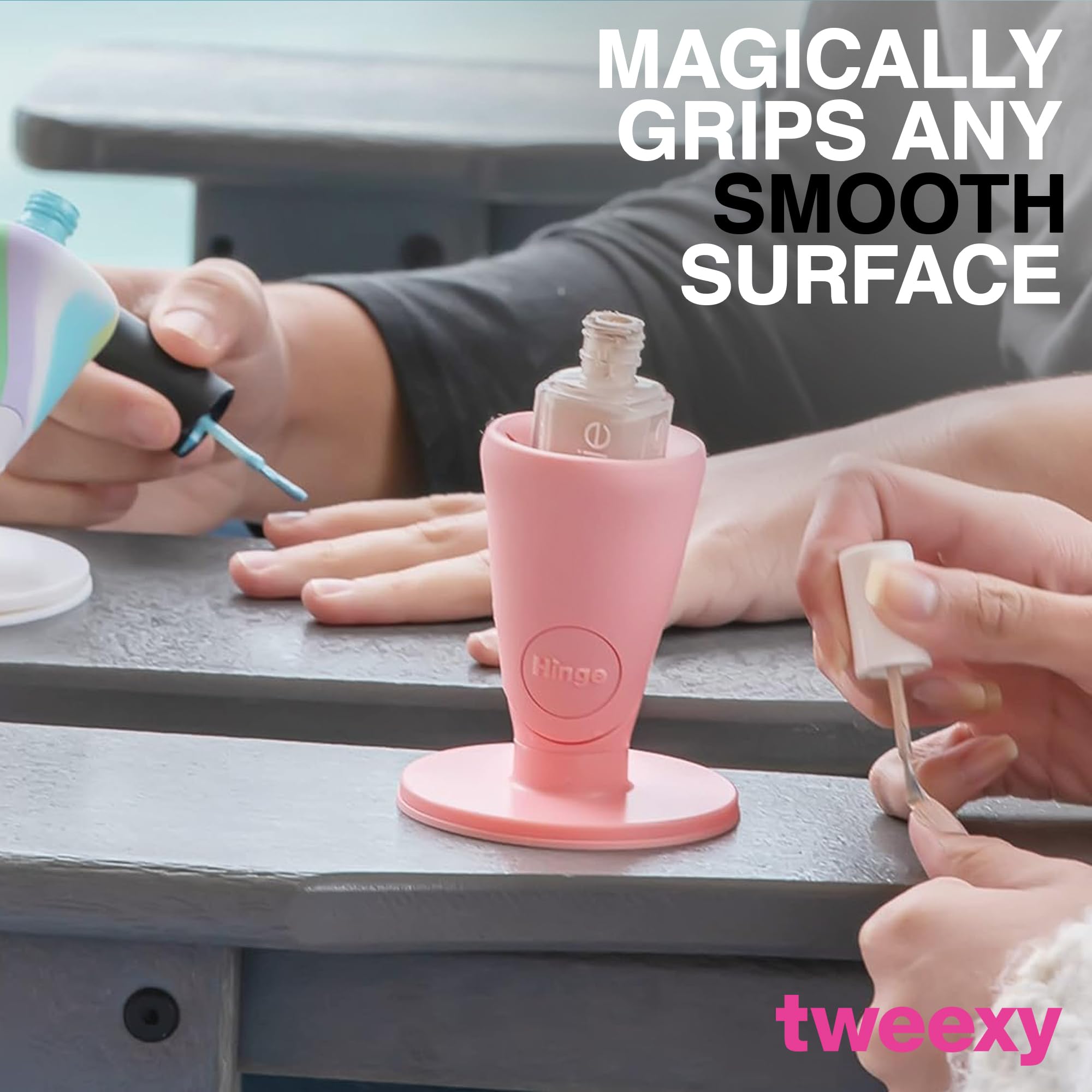 Tweexy Hinge Untippable Nail Polish Bottle Holder - Anti-Spill Nail Polish Stand with Tilted Design & IntelliStick Airlock Suction | Perfect for DIY Manicures, Nail Art, and Home Salon Use | Nail Polish Accessories (Blush)