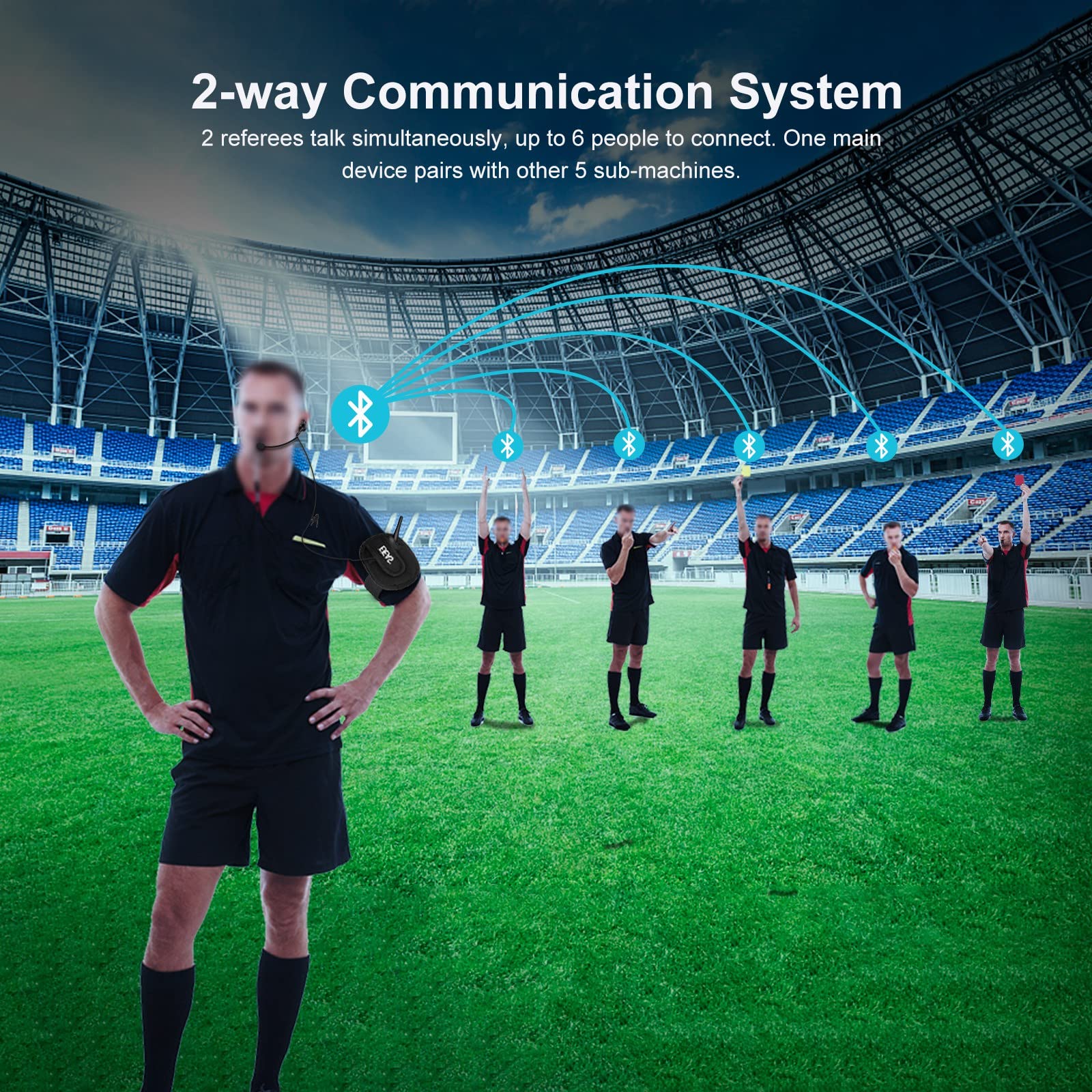 EJEAS V6C Football Referee Headset - Bluetooth Communication System for 2-6 People, 1000m Range, DSP Noise Cancellation, Waterproof (Pack of 1) - Perfect for Soccer Referees, Coaches, and Sports Officials During Games and Training Sessions