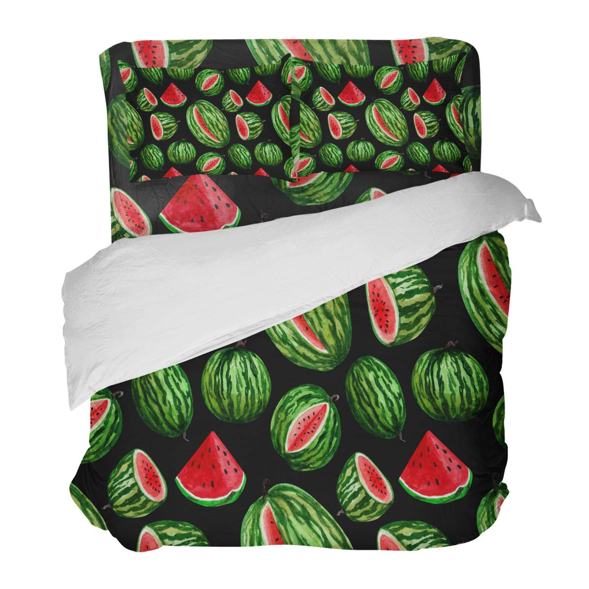 4-Piece Watercolor Watermelon Duvet Cover Set - Queen Size Luxury Soft Bedding with Pillowcases | Summer Fruit Print Quilt Cover & Bedspread | Perfect for Guest Rooms, Vacation Homes & Summer Bedroom Decor