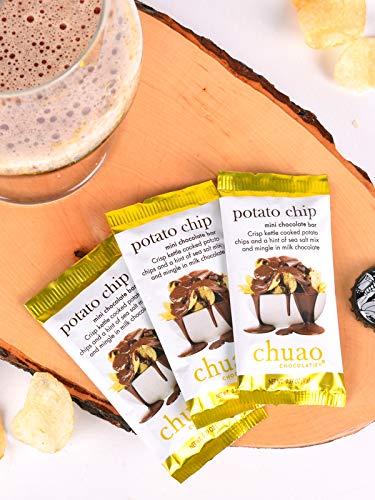 Chuao Chocolatier Potato Chip Milk Chocolate Mini Bars - Gourmet No Preservatives Chocolate Snacks - 100 Pack for Gift Baskets, Christmas, Valentines Day, Birthday Gifts for Women & Men - Perfect for Parties, Office Treats & Sweet Cravings
