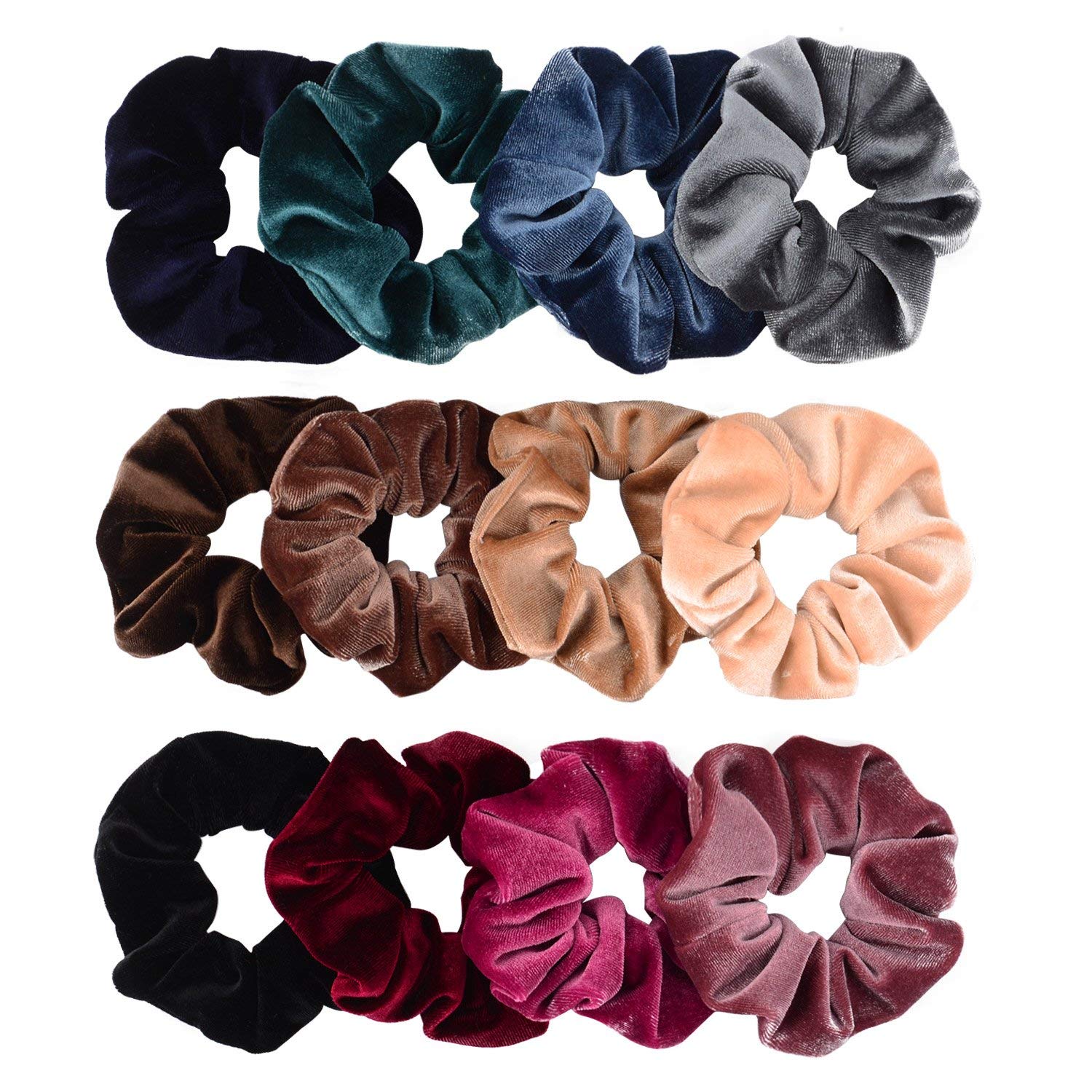 Velvet Hair Scrunchies for Women & Girls - 12 Pack | Soft Elastic Hair Bands for Everyday & Party Use
