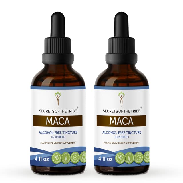 Organic Maca Root Tincture Alcohol-Free Extract - High Potency Peruvian Maca (Lepidium Meyenii) Herbal Supplement Drops - 2 Pack 4oz Bottles - Natural Energy Booster for Workout, Stress Relief & Hormonal Balance