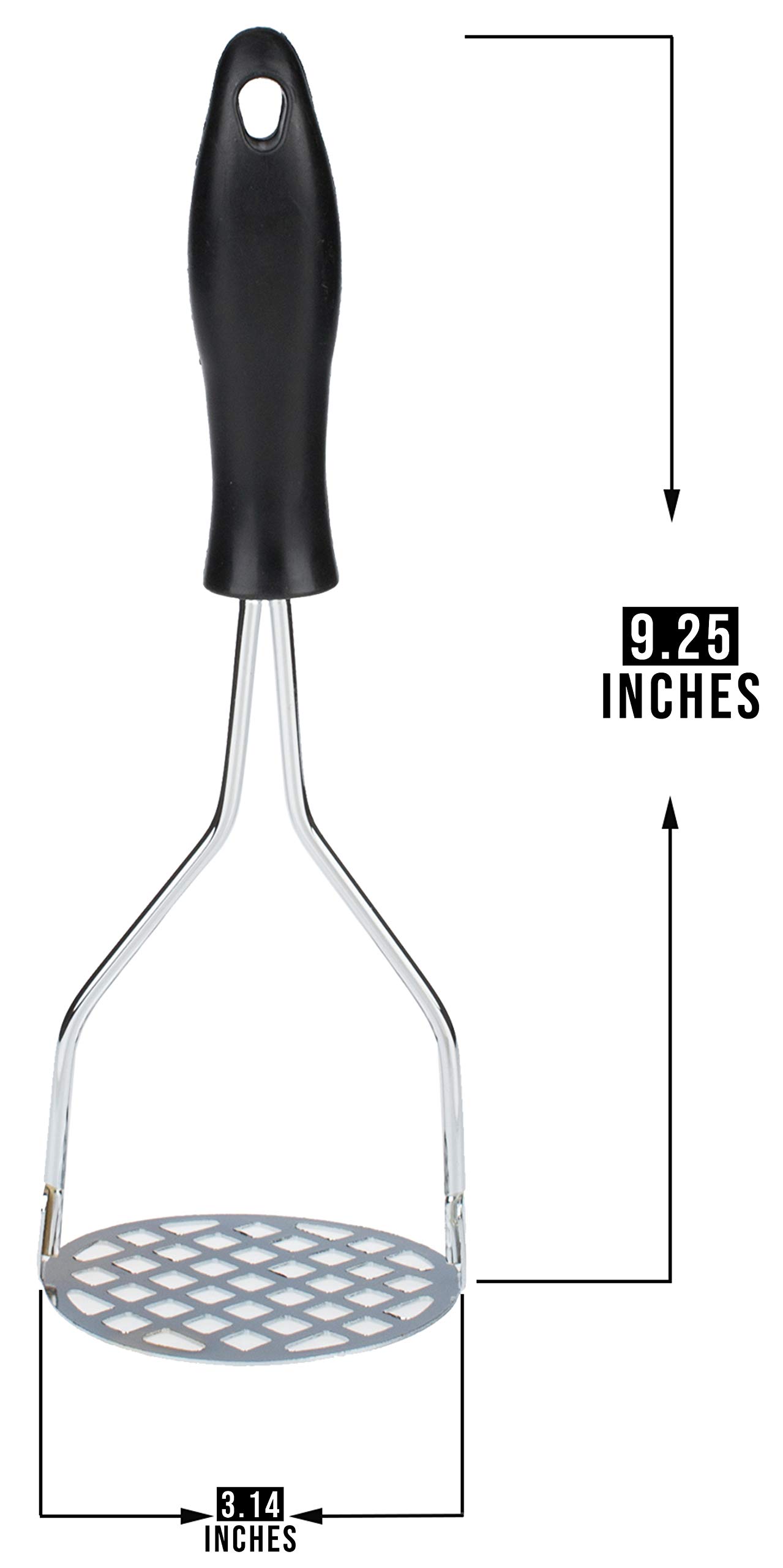 Premium Stainless Steel Potato Masher with Ergonomic Rubber Handle - Heavy Duty Metal Masher for Potatoes, Sweet Potatoes & Vegetables - Perfect for Mashing, Pureeing & Cooking in Kitchens