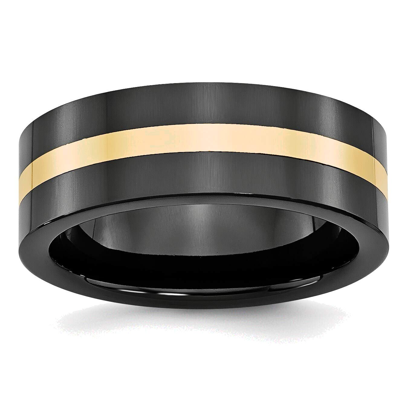 Bonyak 14k Gold Inlaid Black Ceramic Ring - 8mm Polished Band, Size 12.5 - Perfect for Weddings, Anniversaries & Luxury Gifts