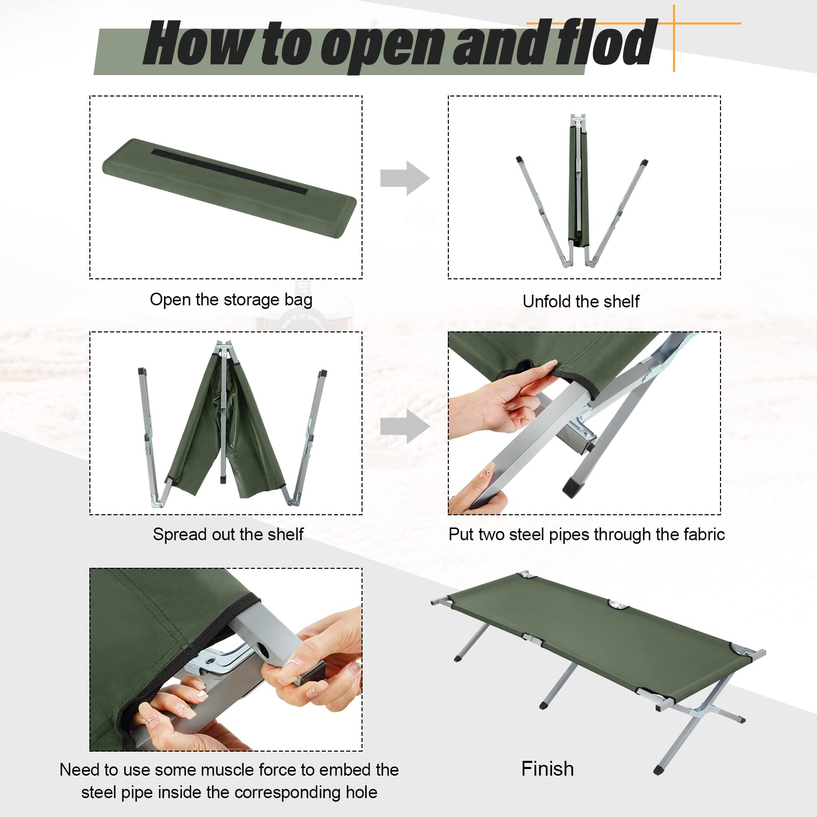 Geetery 2-Pack Folding Camping Cot with Carry Bag - Portable Twin Size Military Cot Supports 529 lbs - Army Green Outdoor Sleeping Bed for Camping, Travel & Emergency Use