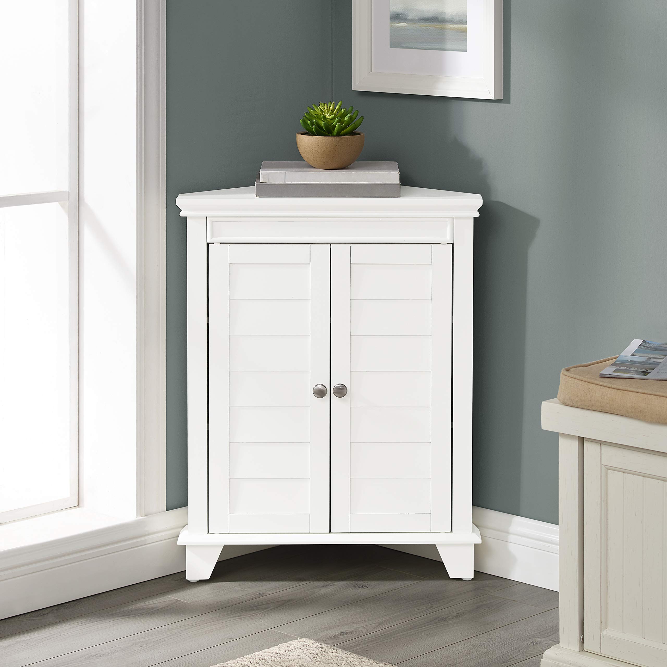 Crosley Lydia White Corner Storage Cabinet with Shelves - Bathroom Organizer & Home Decor for Small Spaces, Bedroom, Living Room, Entryway