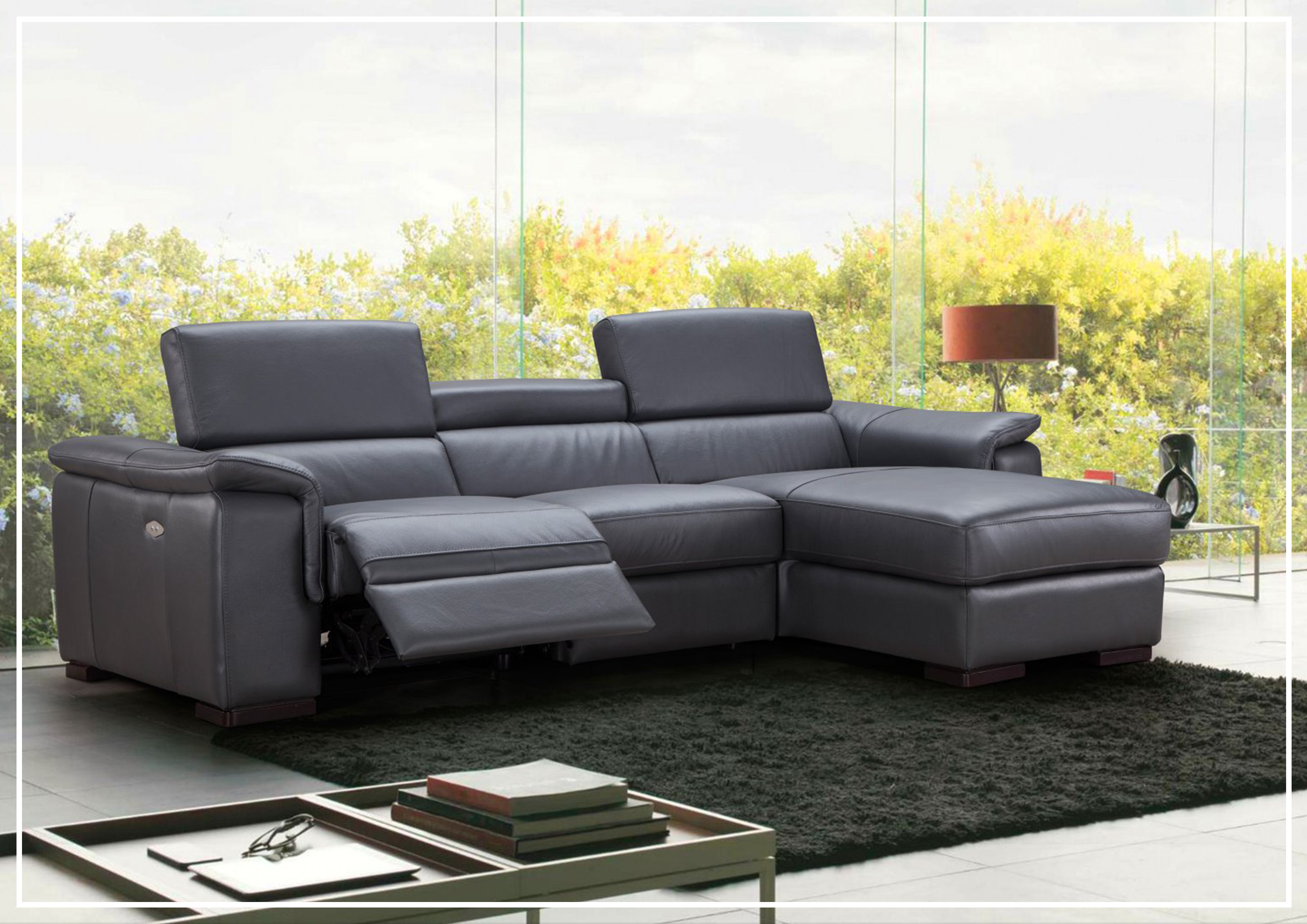 Gio Italia Allegra L-Shaped Leather Recliner Sectional Sofa - Modern Genuine Leather Reclining Couch for Living Room, Home Theater & Family Gatherings