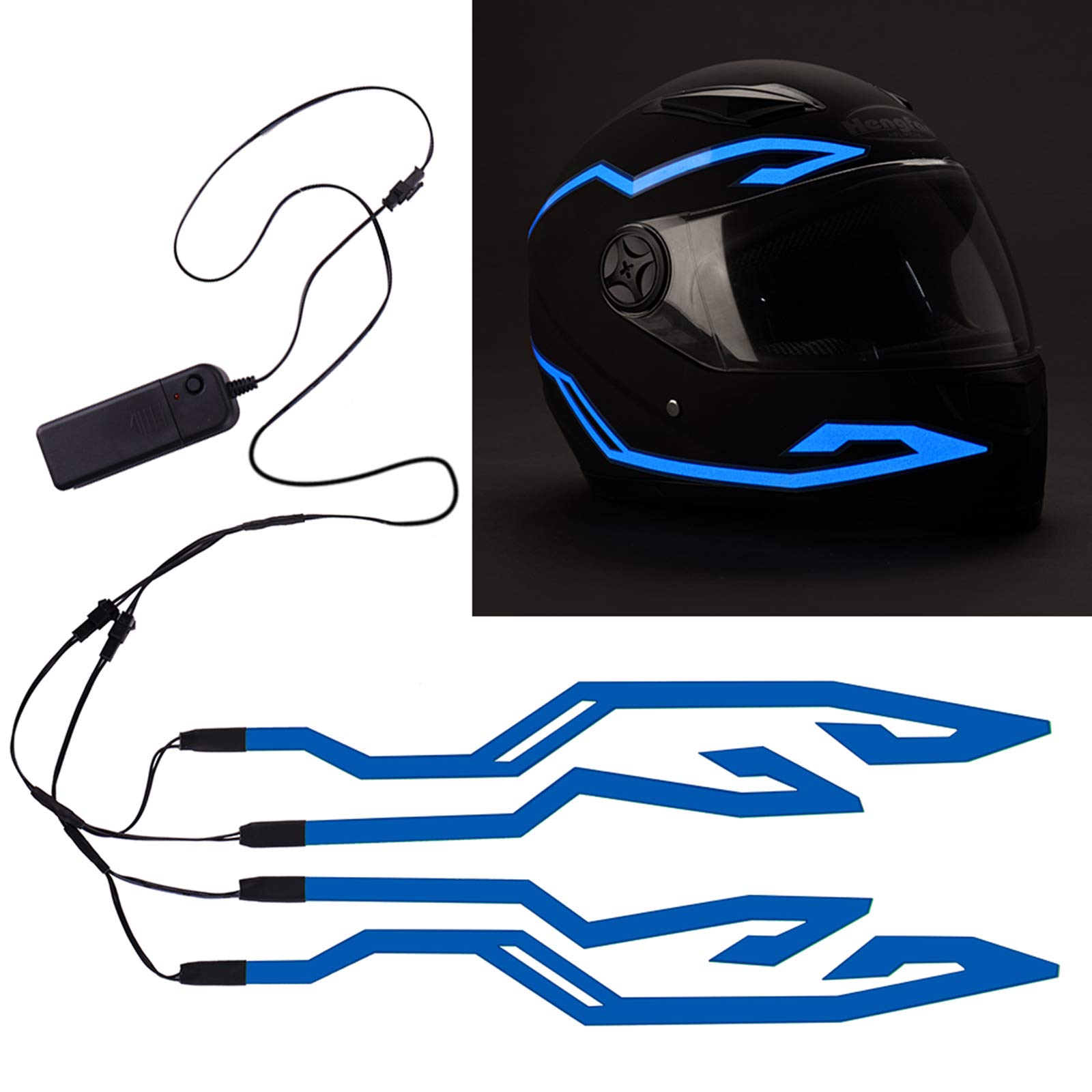 JIGUOOR 4PCS Motorcycle Helmet LED Lights - Night Riding Safety Signal Lights with 3 Modes, Battery Powered Helmet Light Strip Decoration Kit (Blue) - Perfect for Nighttime Motorcycle Rides, Bike Commuting & Road Safety