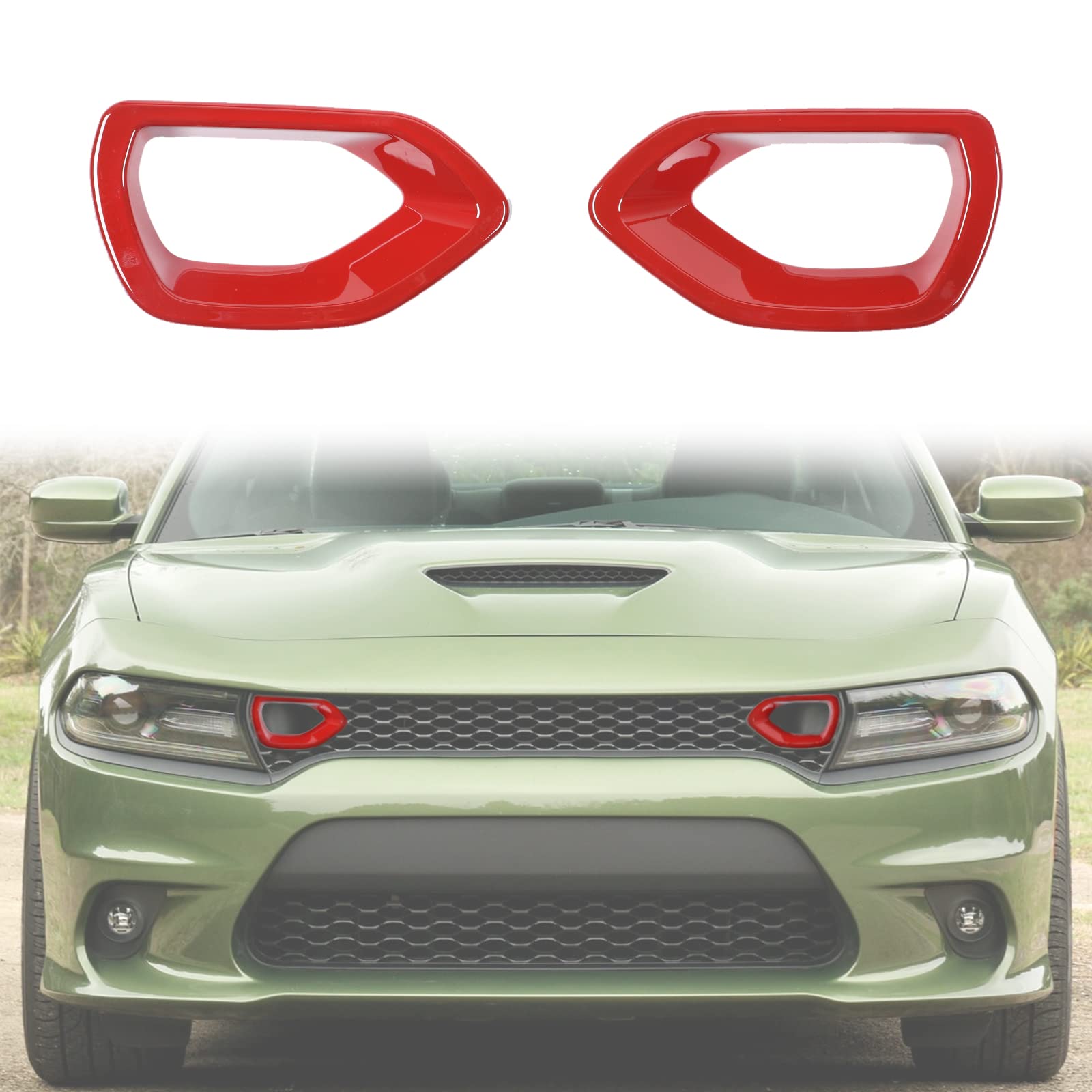 Hoolcar Red Front Bumper Center Grill Cover Trim for 2015-2021 Dodge Charger R/T Scat Pack | Exterior Car Accessories | Perfect for Customization & Car Shows