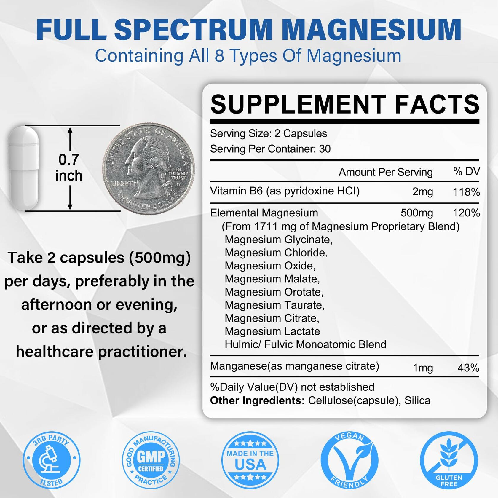 Premium Magnesium Complex Supplement with 8 Essential Forms, 500mg per Serving – Pack of 2 (120 Vegan Capsules Total) for Muscle Recovery, Stress Relief & Better Sleep