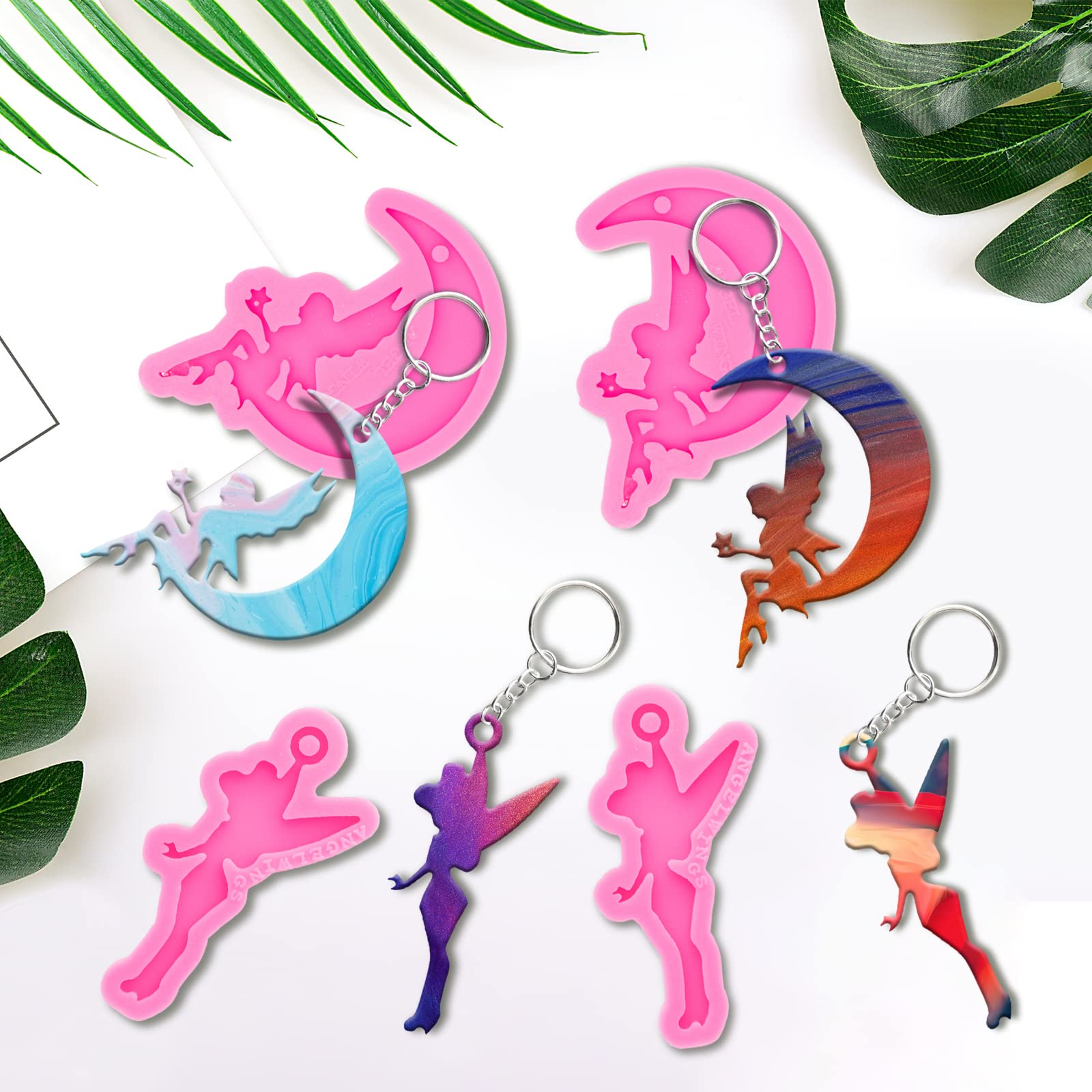 64Pcs Silicone Resin Molds Kit - 4pcs Angel Girl Shape Molds for DIY Epoxy Resin Casting, Keychains, Pendants, Backpack Charms | Perfect for Jewelry Making, Home Decor, Gift Crafting & DIY Projects