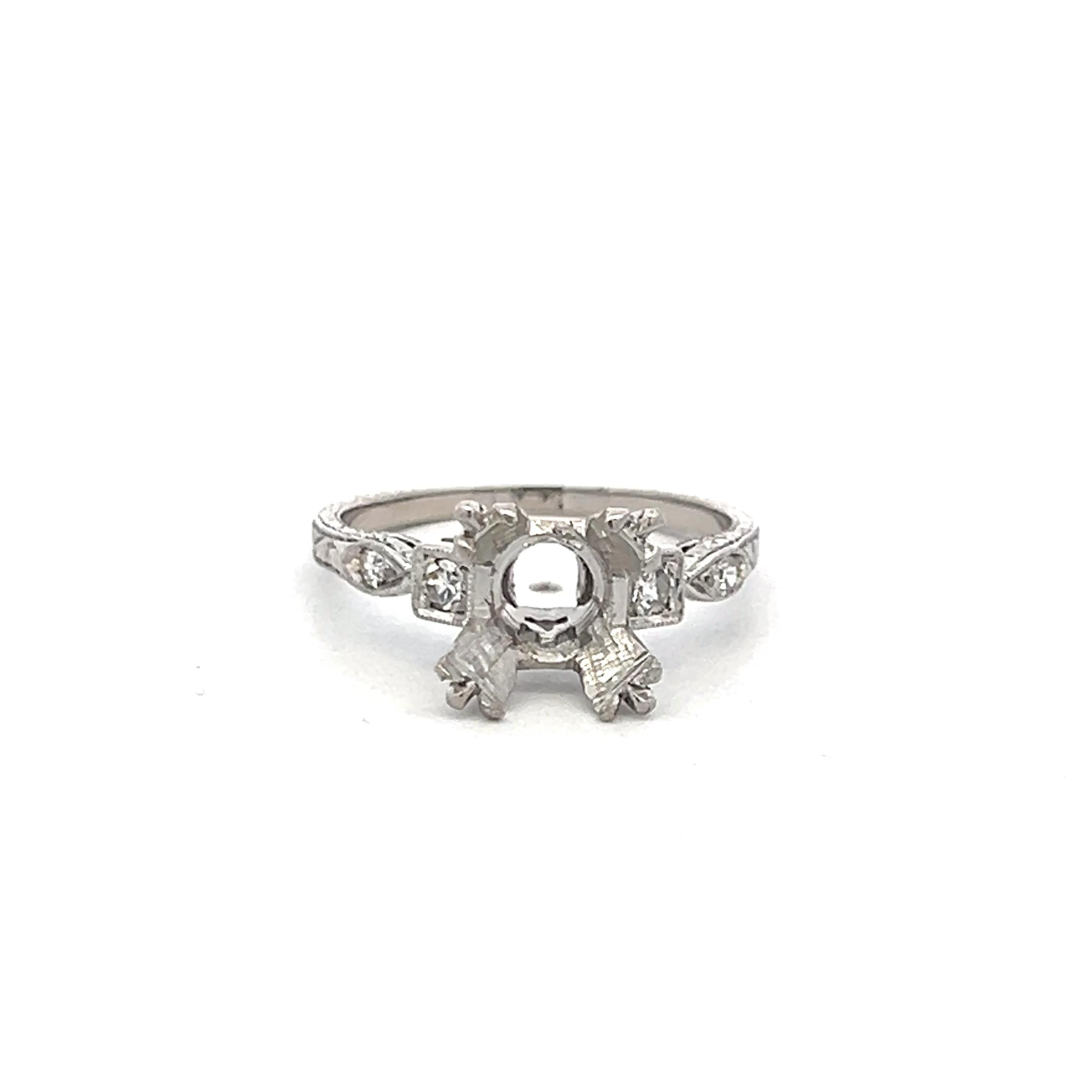 0.16 Carat Old European Cut J VS1 Diamond Platinum Semi Mount Ring - Vintage Style Engagement Ring for Women, Perfect for Weddings & Anniversaries