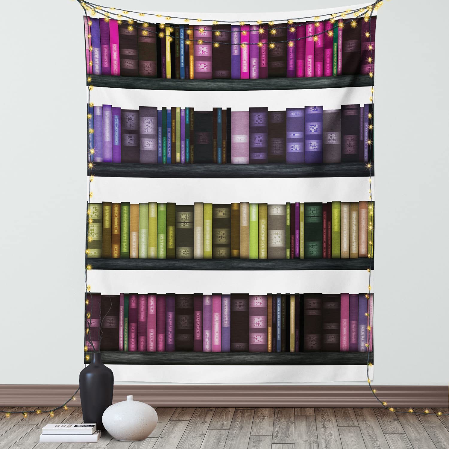 Ambesonne Library Tapestry - Digitally Illustrated Bookshelf Wall Hanging Decor for Bedroom, Living Room & Dorm - 40x60 Inches Multicolor Book Lover Gift - Perfect for Reading Nooks, Study Spaces & Literary Themed Rooms