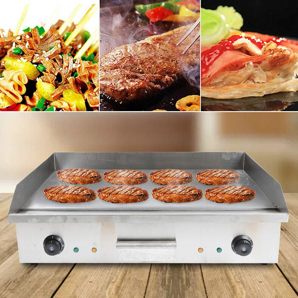 LOYALHEARTDY 110V Electric Grill Griddle - Stainless Steel Countertop Flat Top Griddle Stove Cooktop for Indoor BBQ, Restaurant & Home Kitchen Use - Perfect for Pancakes, Burgers, Steaks & More