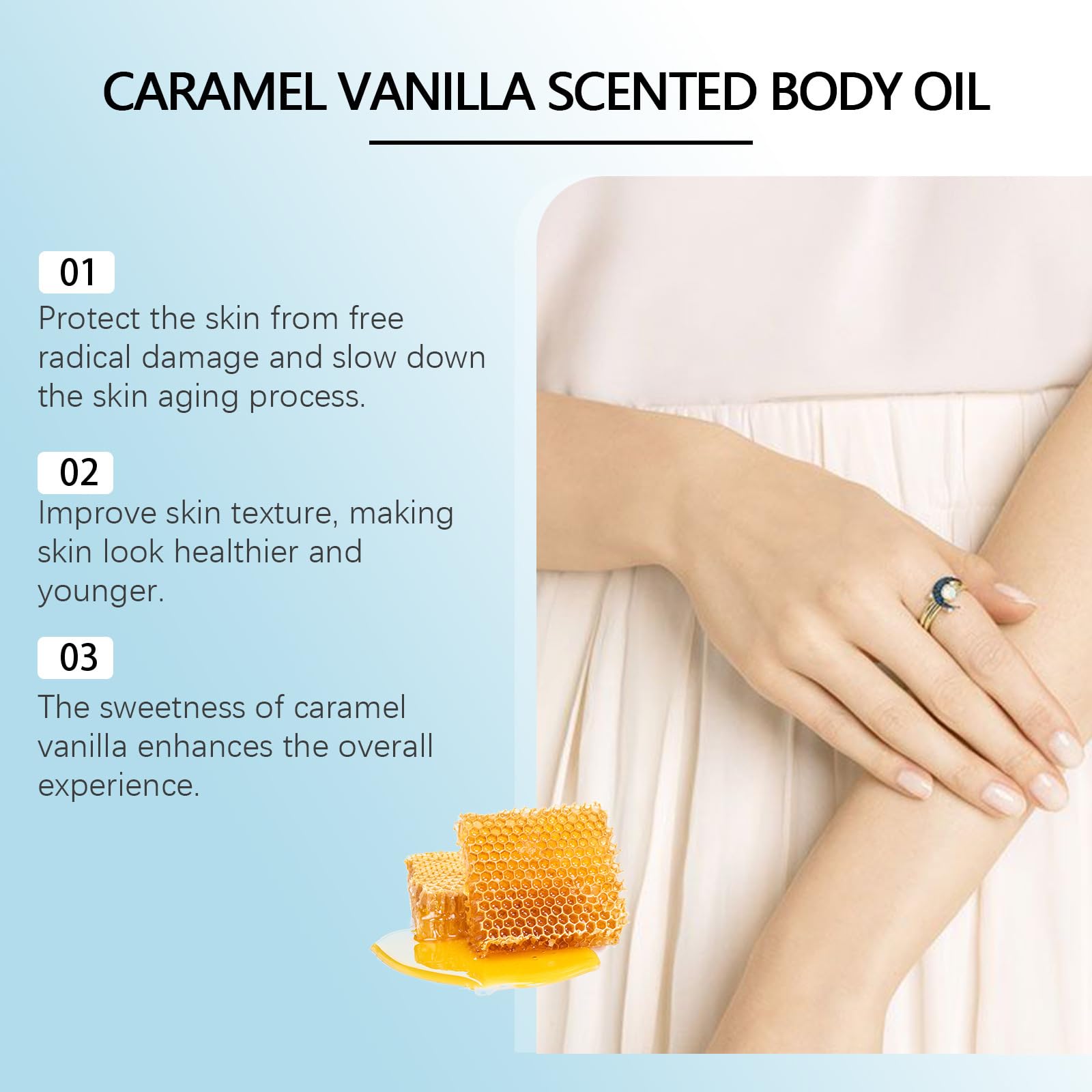 Caramel Vanilla Body Oil for Women - Moisturizing & Aromatherapy Massage Oil - Sweet Scented Perfume Oil for Dry Skin - Perfect for Spa, Relaxation & Gift Giving