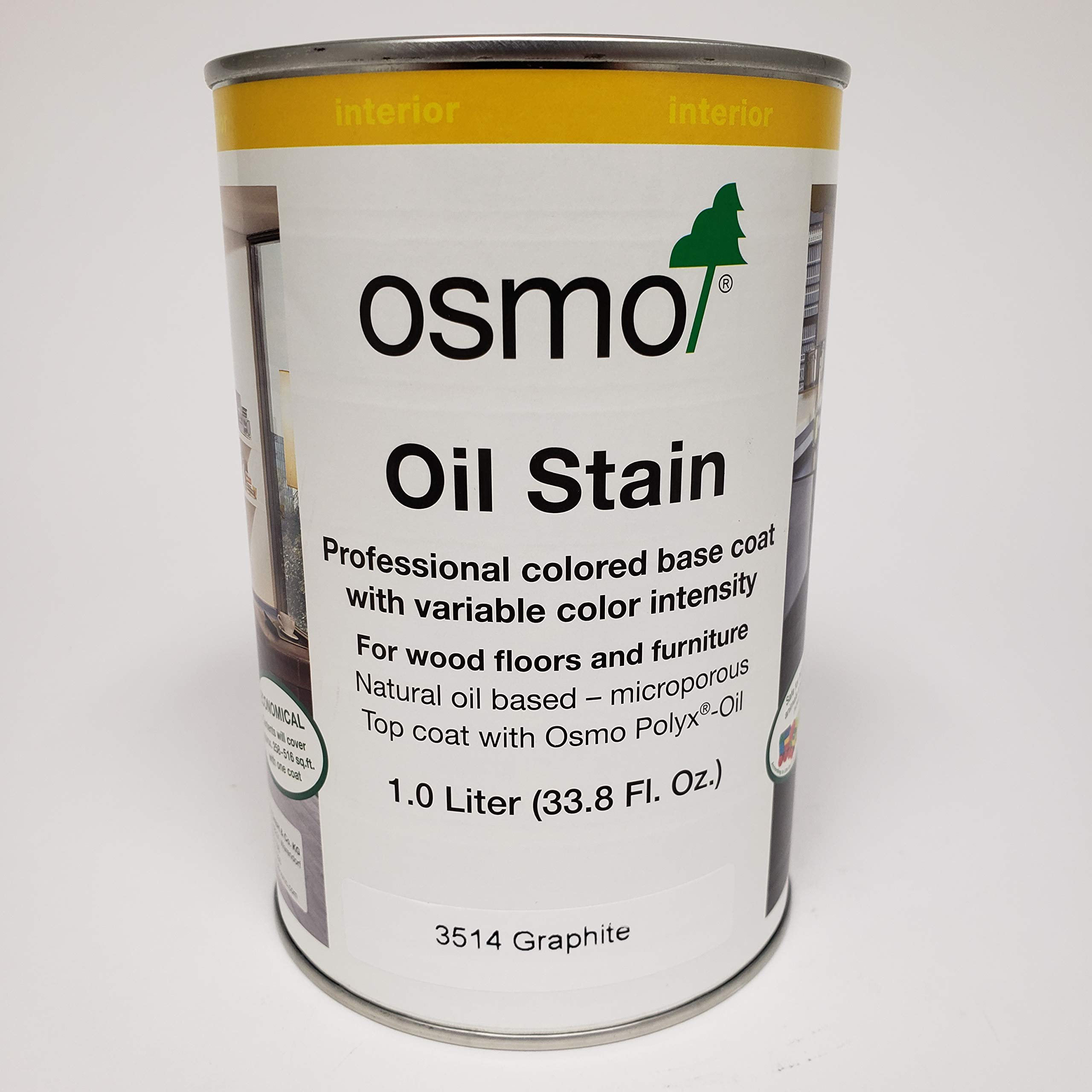 Osmo Oil Stain 3514 Graphite - 1 Liter Wood Stain for Furniture, Floors & Decks - Eco-Friendly Hardwax Oil for Indoor & Outdoor Wood Protection