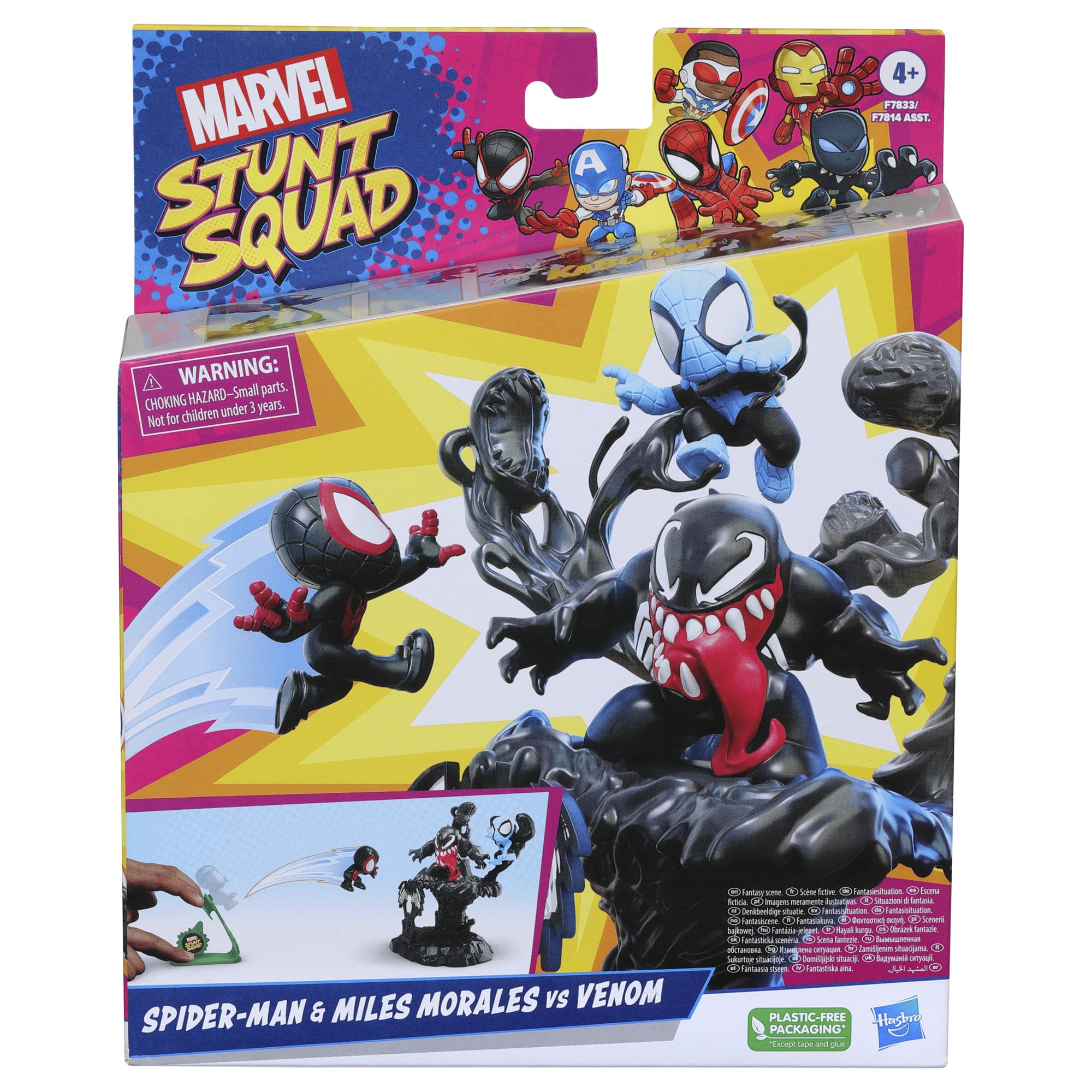 Marvel Stunt Squad Villain Knockdown Playset - Spider-Man & Miles Morales vs. Venom Action Figures (1.5 Inch) | Superhero Toys for Kids Ages 4+ | Perfect for Role Play, Birthday Gifts & Collectible Displays