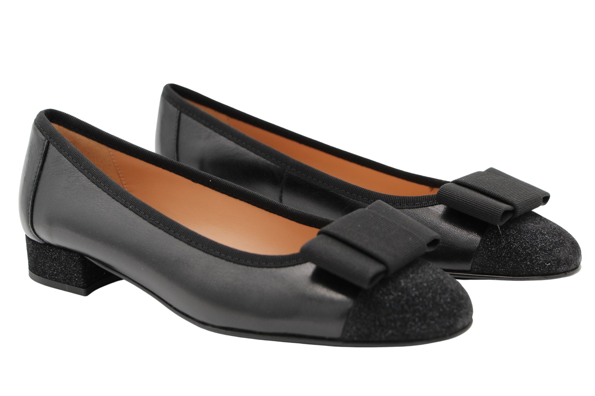 Fabucci Women's Black Leather Ballet Flats with Bow - Comfortable Slip-On Shoes for Work, Travel & Casual Wear