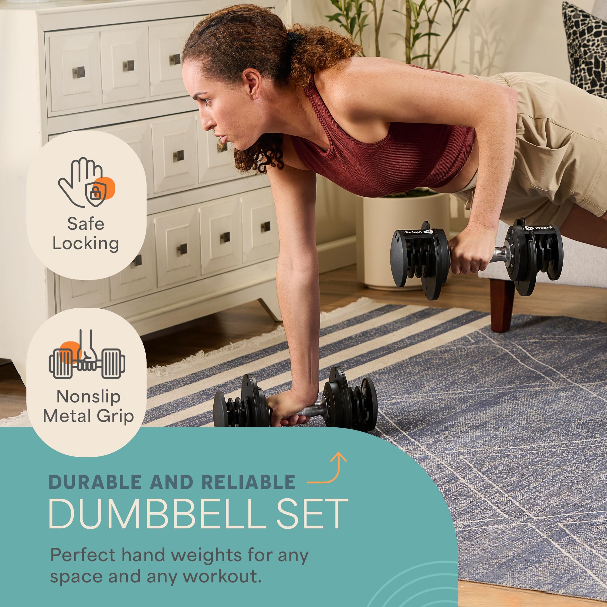 LifePro Adjustable Dumbbell Set 25lb to 90lb - Quick Change Rotating Hand Weights for Home Gym - Strength Training Equipment for Men & Women - Perfect for Small Spaces, Full-Body Workouts & Weight Loss