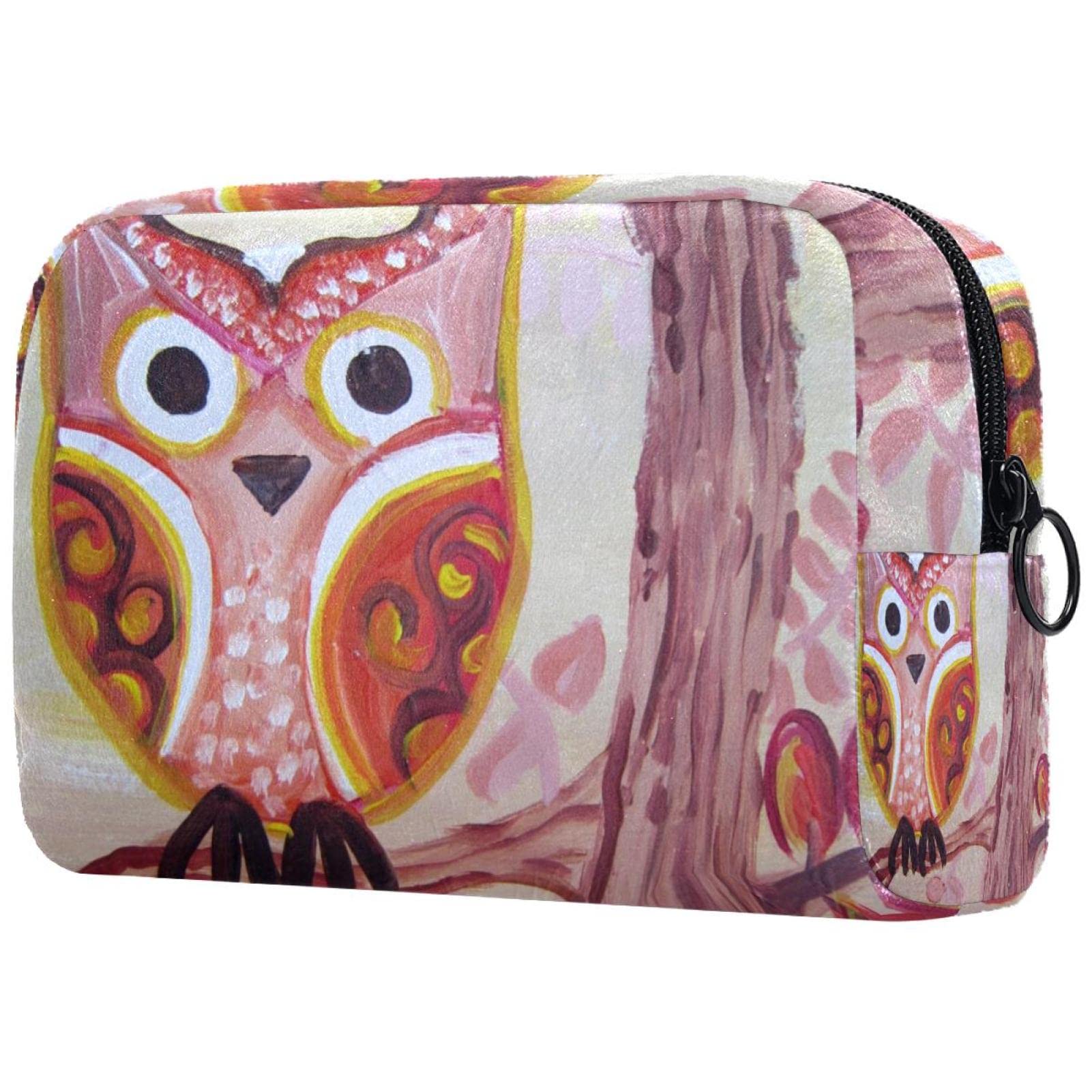 Waterproof Small Makeup Bag for Women - Travel Cosmetic Organizer with Cute Watercolor Owl Print - Perfect for Daily Use, Travel & Gift Giving