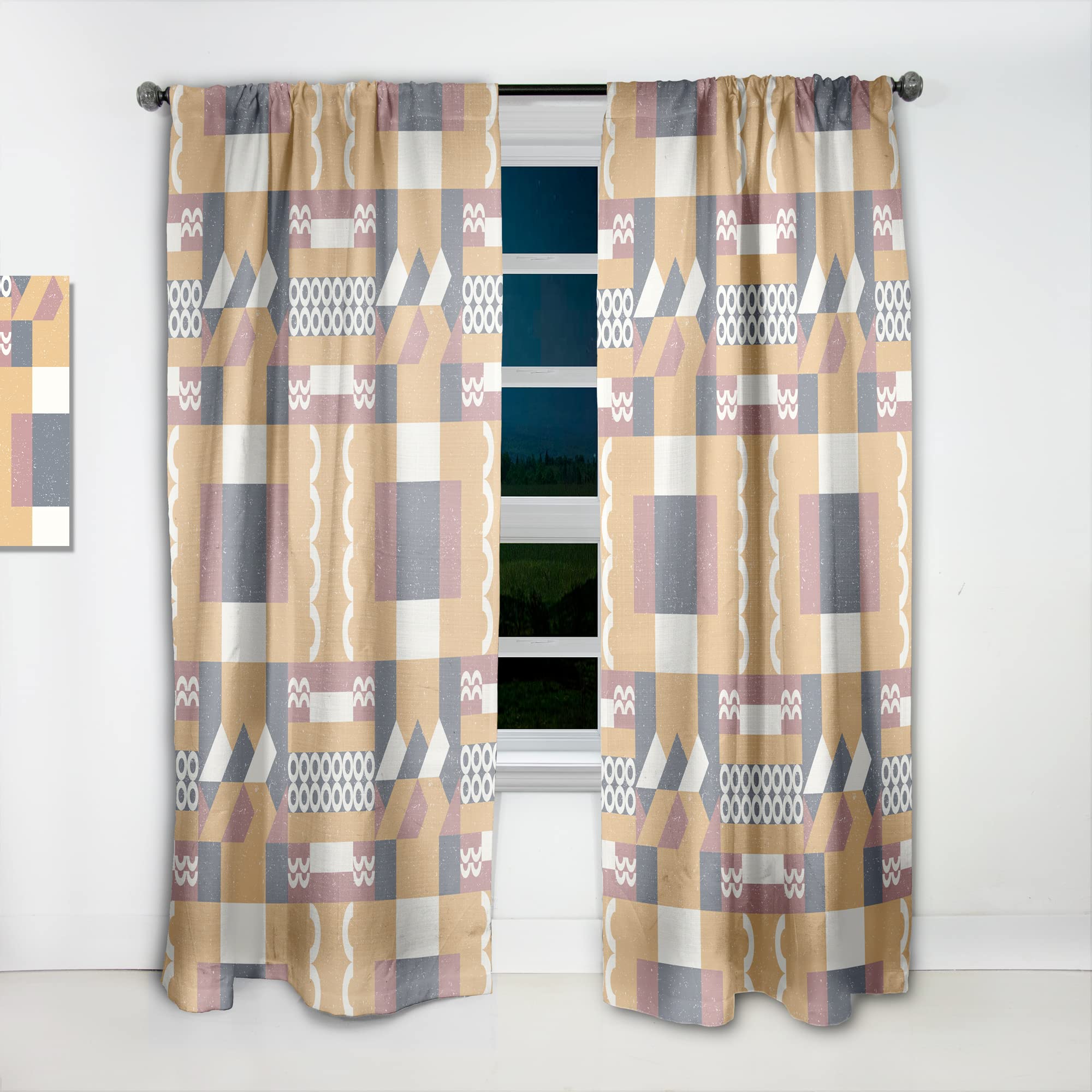 Retro Geometric Design VI Thermal Insulated Curtains - Single Panel 52x95 Inches - Blackout Drapes for Bedroom & Living Room - Perfect for Home Decor, Privacy & Energy Efficiency