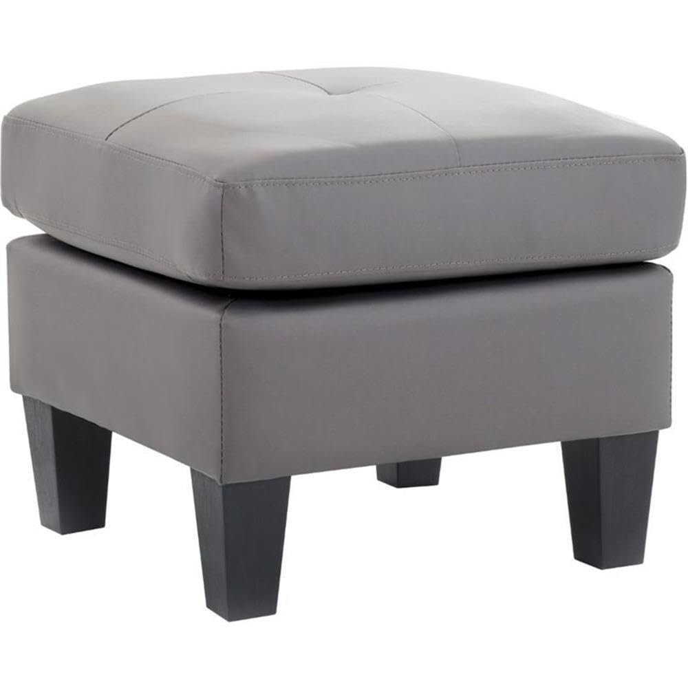 Glory Furniture Newbury Gray Faux Leather Ottoman - Stylish Footrest & Extra Seating for Living Room, Bedroom, or Office
