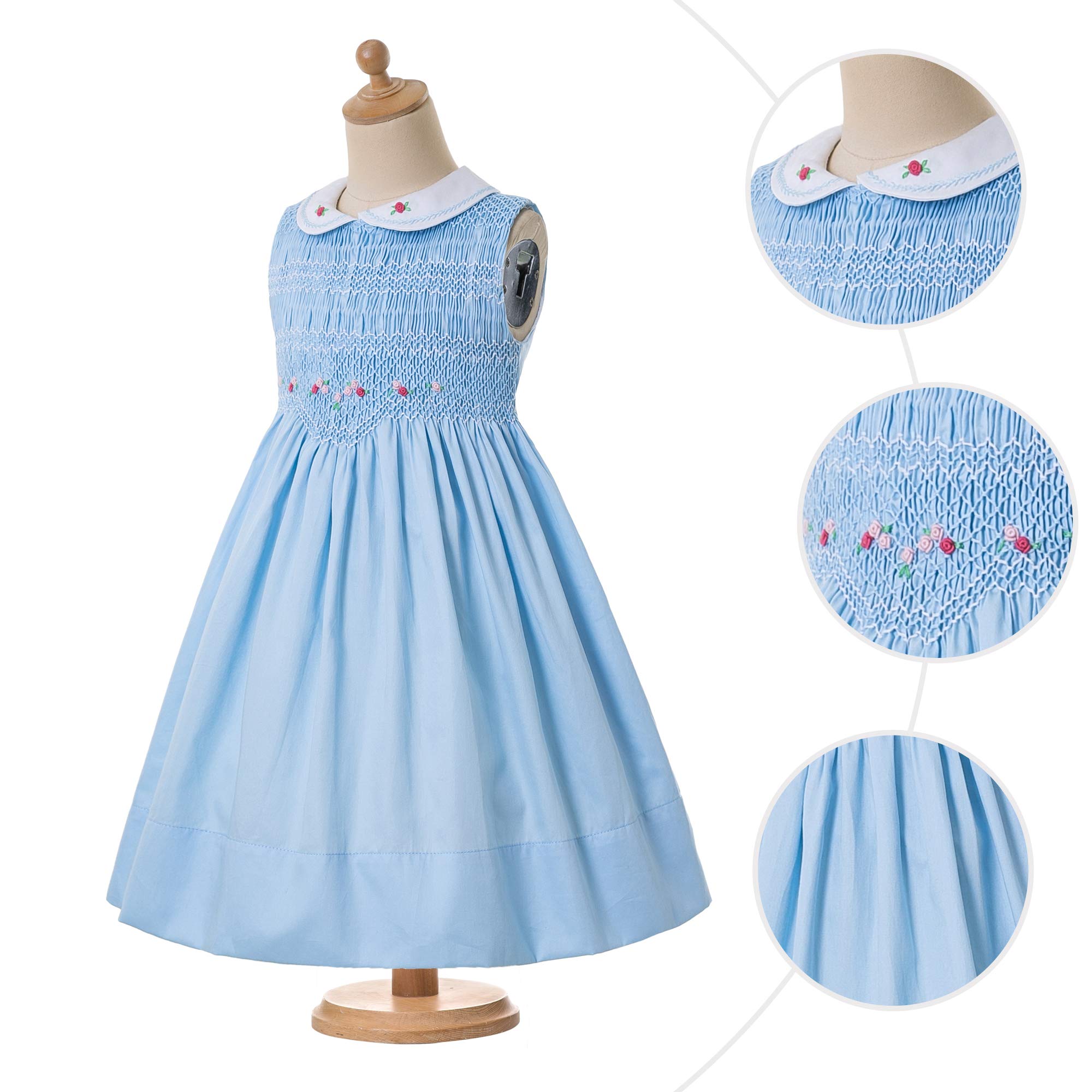 Pettigirl Girls Floral Smocked Dress with Embroidery - Summer Party & Easter Outfit for Toddler Girls