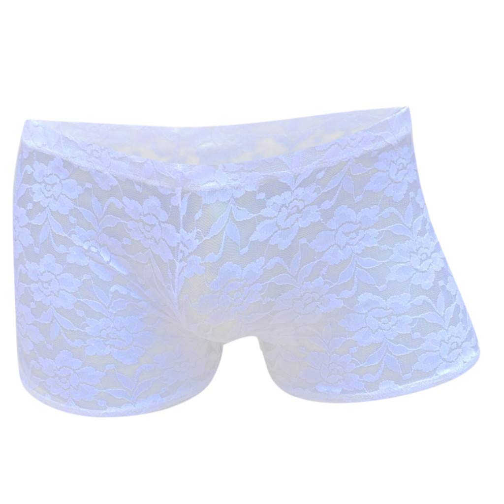 Sexy Transparent Lace Boxer Briefs for Men - Low Rise Mesh Underwear with Rose Design - Comfortable & Breathable for Daily Wear, Sleepwear, and Intimate Moments
