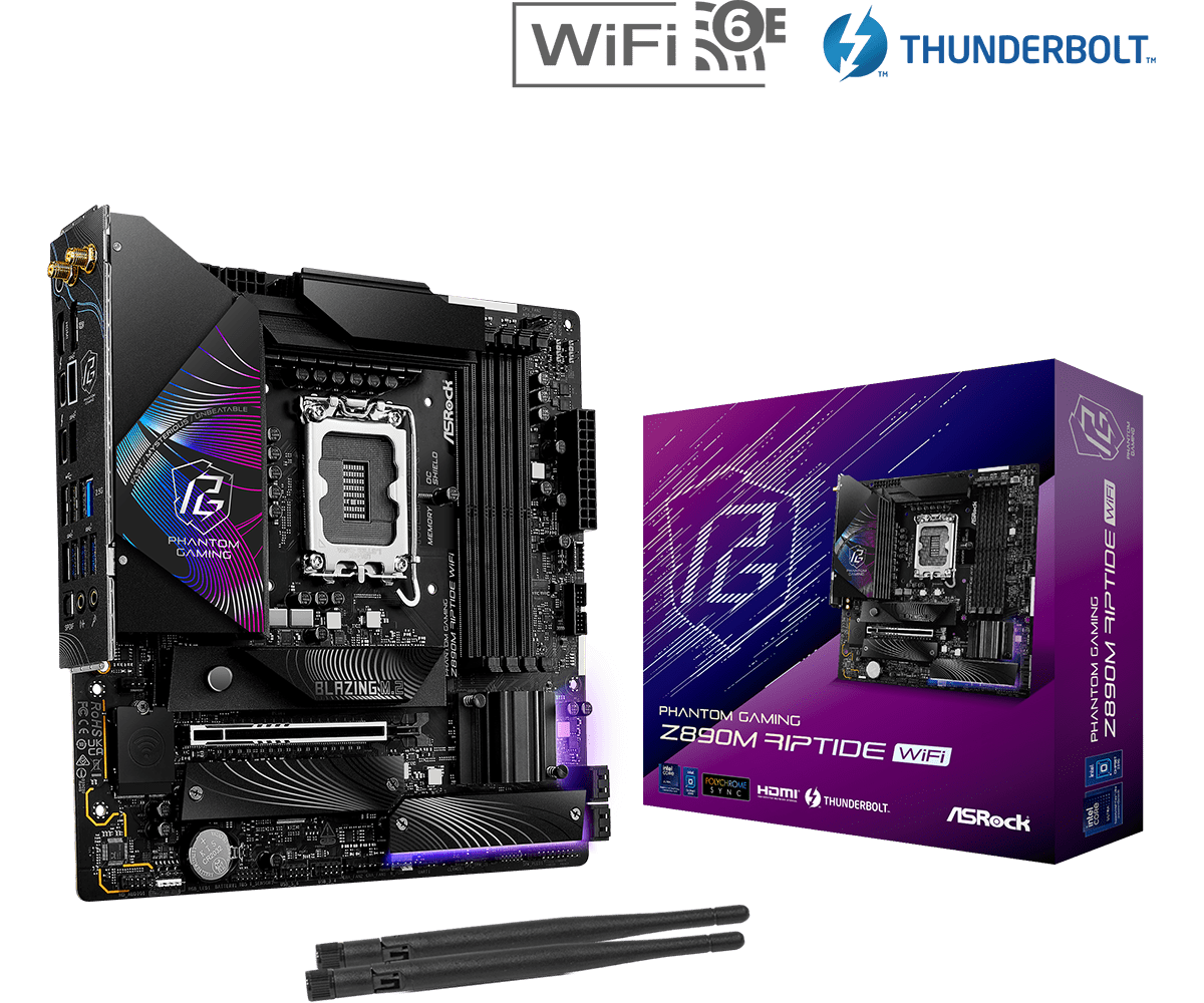 ASRock Z890M Riptide WiFi DDR5 Micro ATX Gaming Motherboard - LGA 1700 Socket, PCIe 5.0, Dual M.2, 2.5Gb LAN - Perfect for PC Gaming & Content Creation Builds