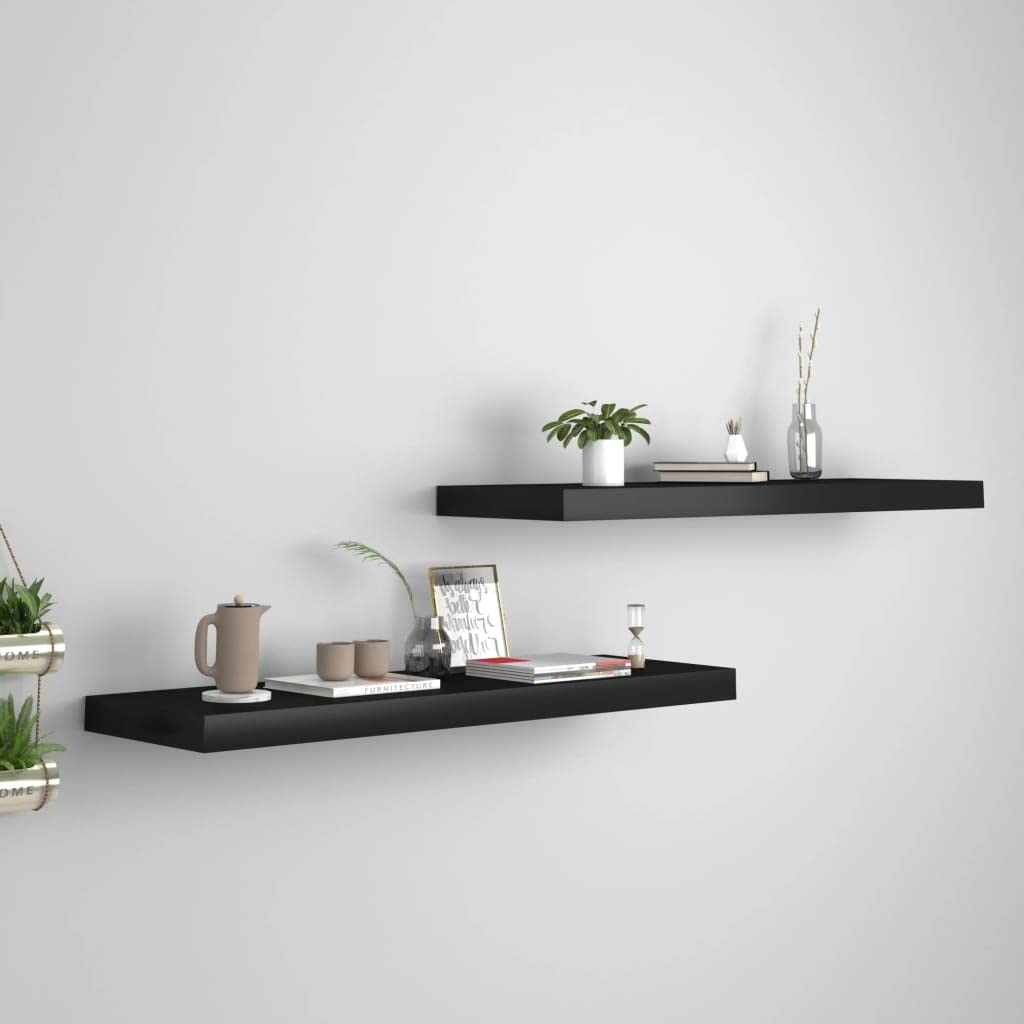Floating Wall Shelves Set of 2 - Modern Home Decor Display Stands for Bedroom, Living Room, Bathroom, Kitchen & Office - Black MDF Shelves 31.5