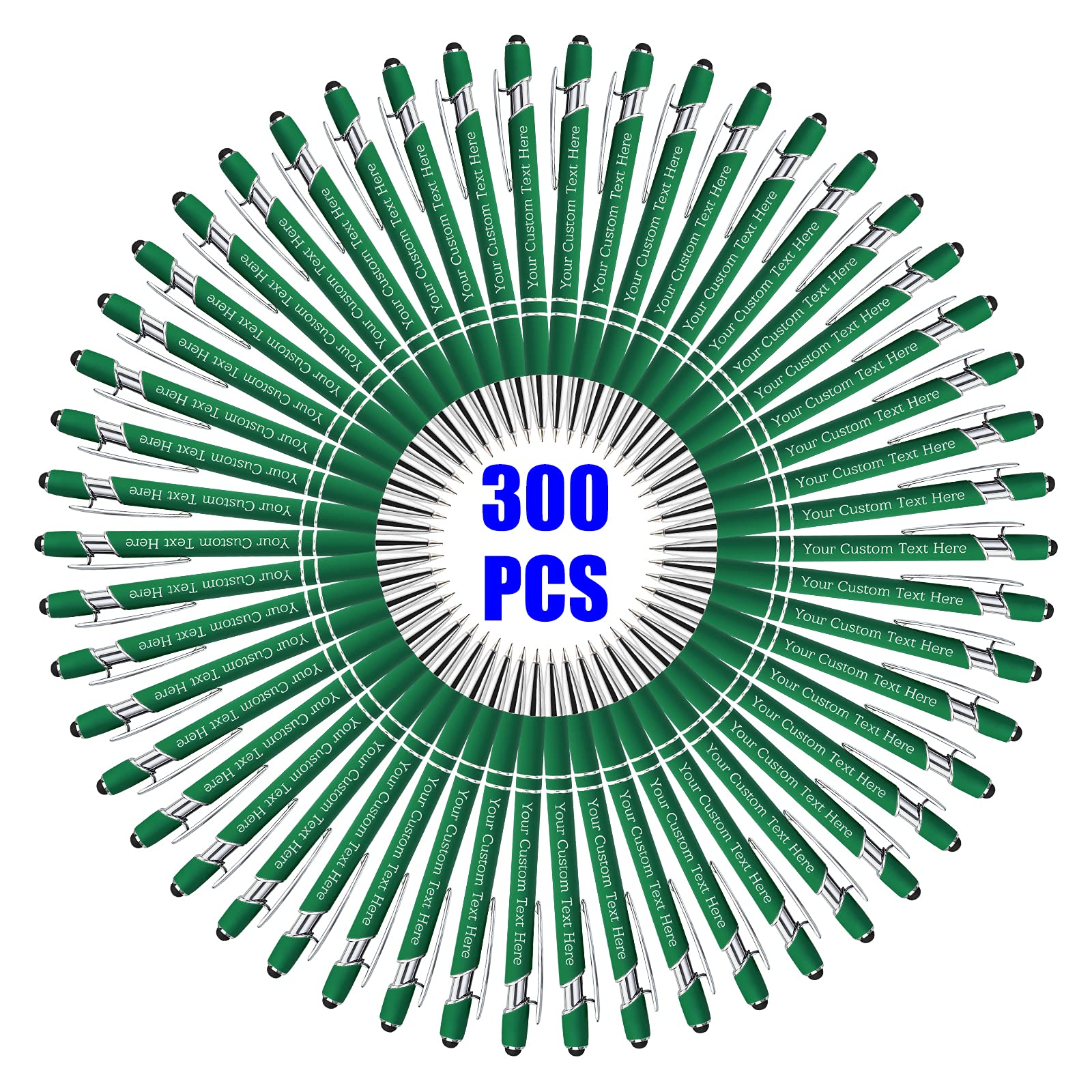 300 Pcs Personalized Custom Pens Bulk - Free Engraving with Name/Message - Custom Ballpoint Pens & Stylus for Business, Office, Graduation - Unique Gifts for Men & Women - Christmas, Birthday Presents (Green) - Perfect for Corporate Events, Promotions & Special Occasions