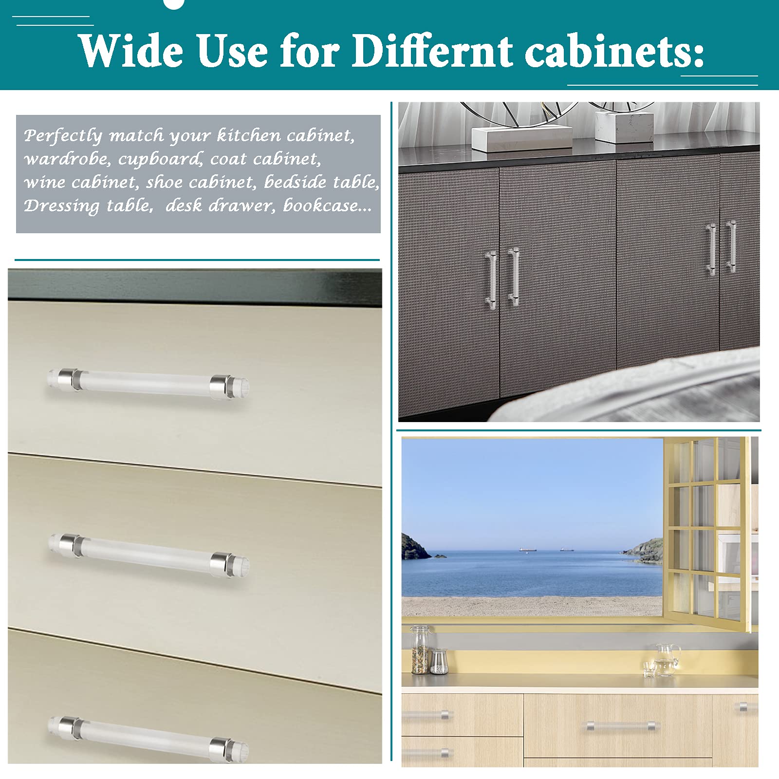 30 Pack Acrylic Cabinet Pulls - 5 Inch Hole Center Silver Chrome Kitchen Drawer Handles for Cupboard, Dresser & Cabinet Doors | Modern Hardware for Home Renovation & DIY Projects