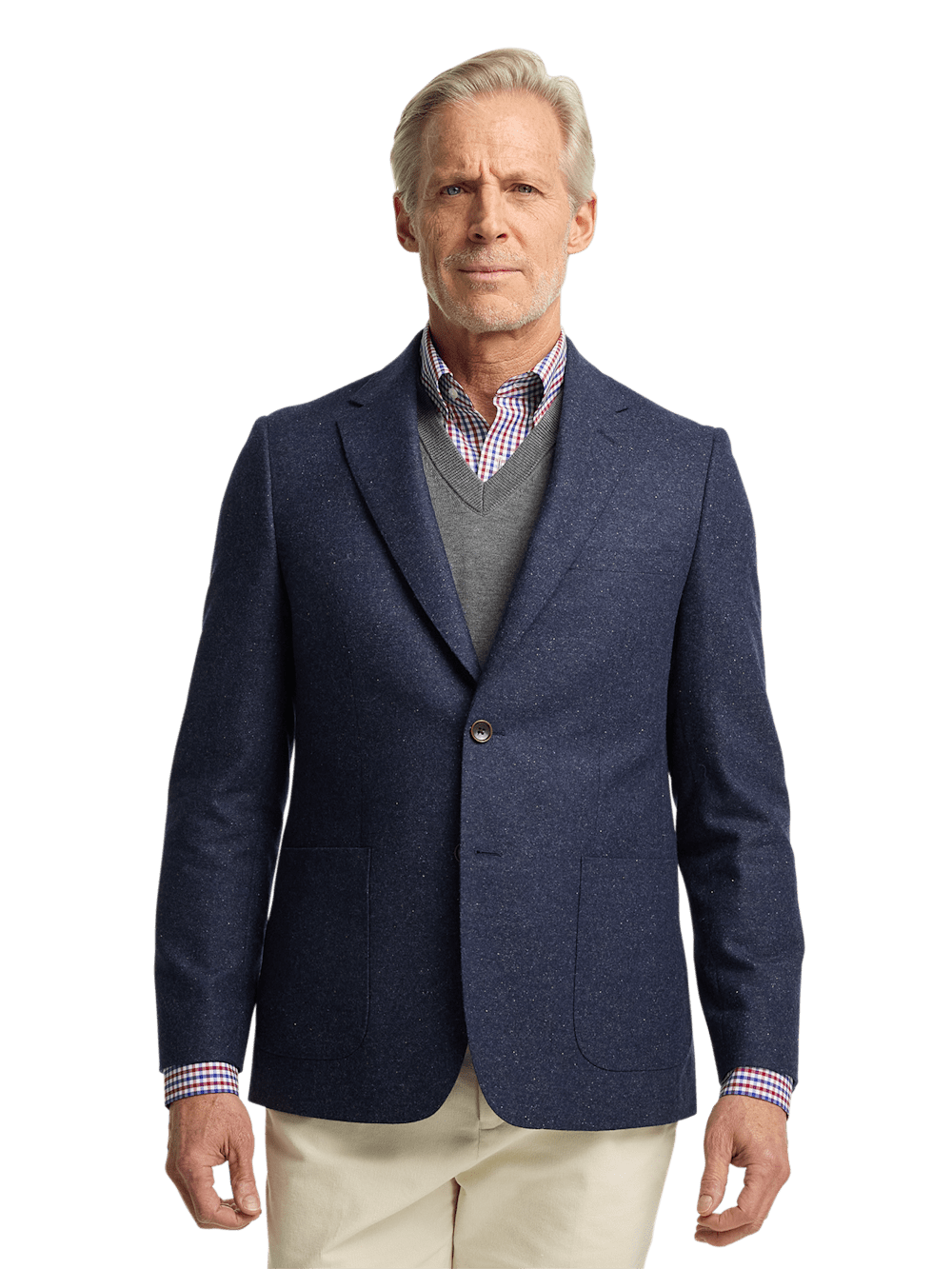 Premium Wool Blend Donegal Single Breasted Notch Lapel Blazer - Navy Blue | Business Casual & Formal Wear for Men | Office, Wedding & Special Occasions