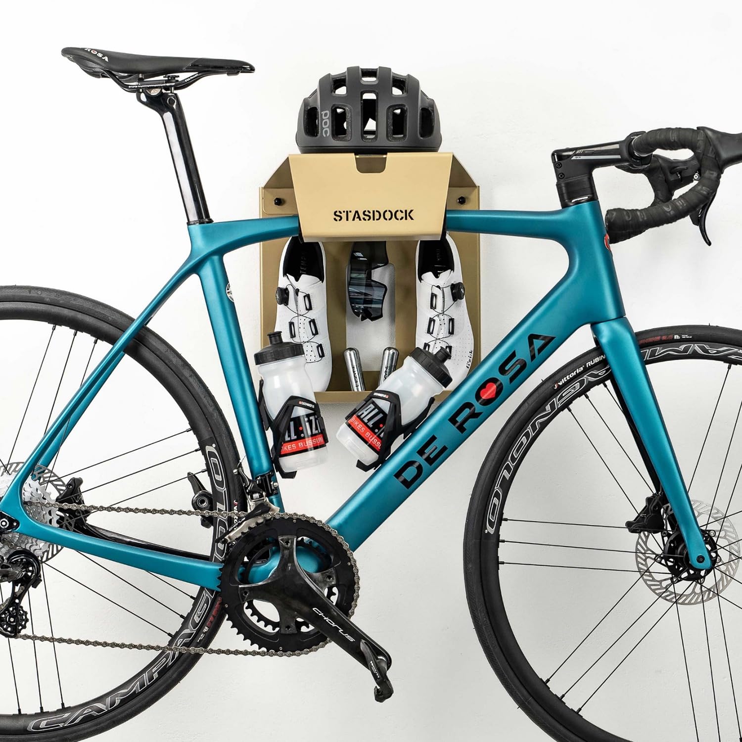 Stasdock Wall Bike Rack - Heavy Duty Bike Storage Wall Mount System for Road Bikes & Mountain Bikes | Space Saving Bike Shelf with Helmet & Shoe Storage | Perfect for Garage, Apartment & Small Spaces