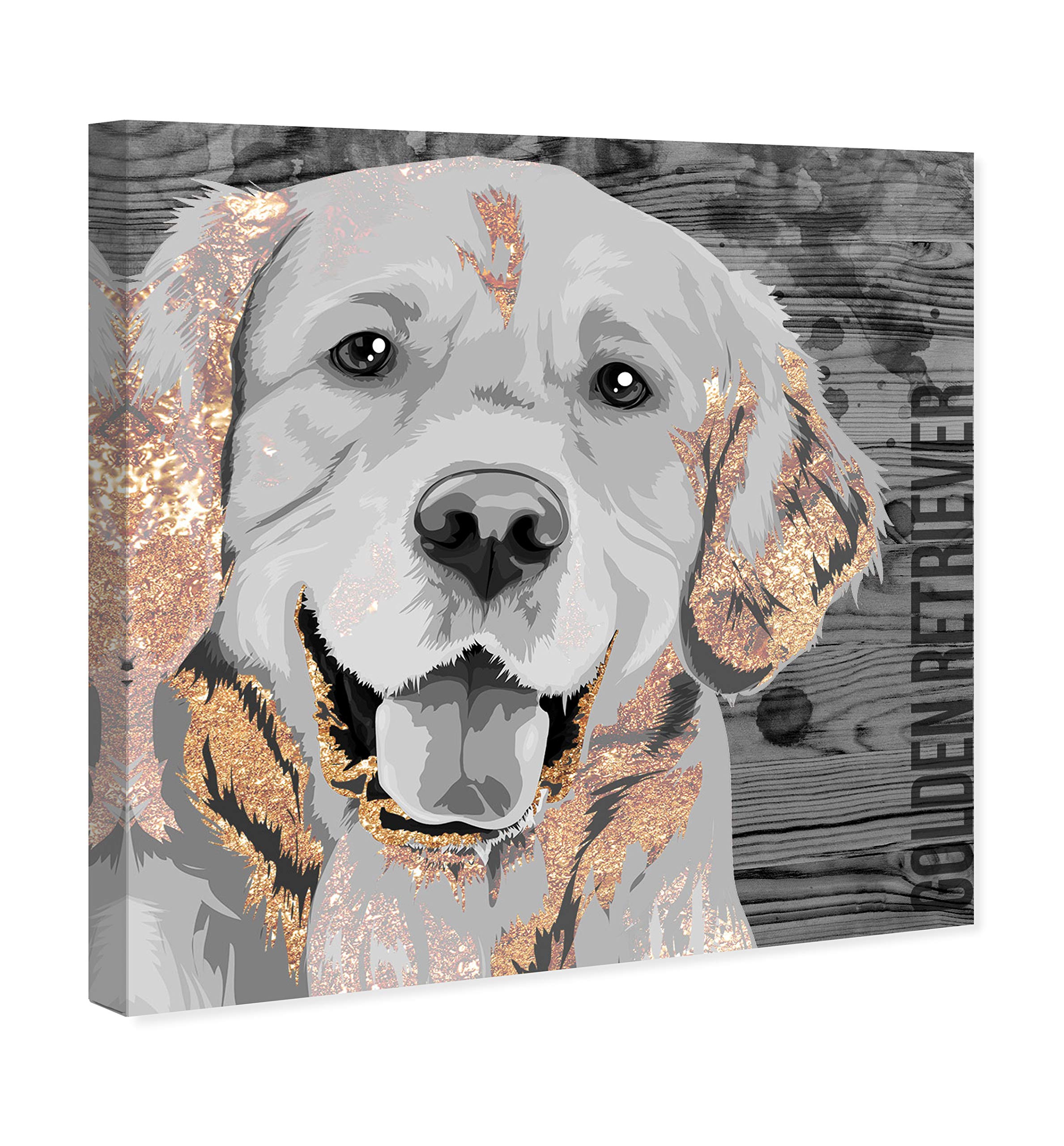 Oliver Gal Artist Co. Love Golden Retriever Wall Art Canvas Print - 30x30 Inch Gray & Gold Animal Painting for Living Room, Bedroom, Nursery Décor