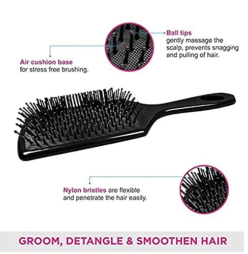 MAPPERZ Large Square Air Cushion Paddle Hair Brush with Ball Tip Bristles - Detangling Brush for Wet & Dry Hair - Ideal for Long, Thick, Curly Hair (Men & Women) - Black - Perfect for Salon Styling & Home Hair Care