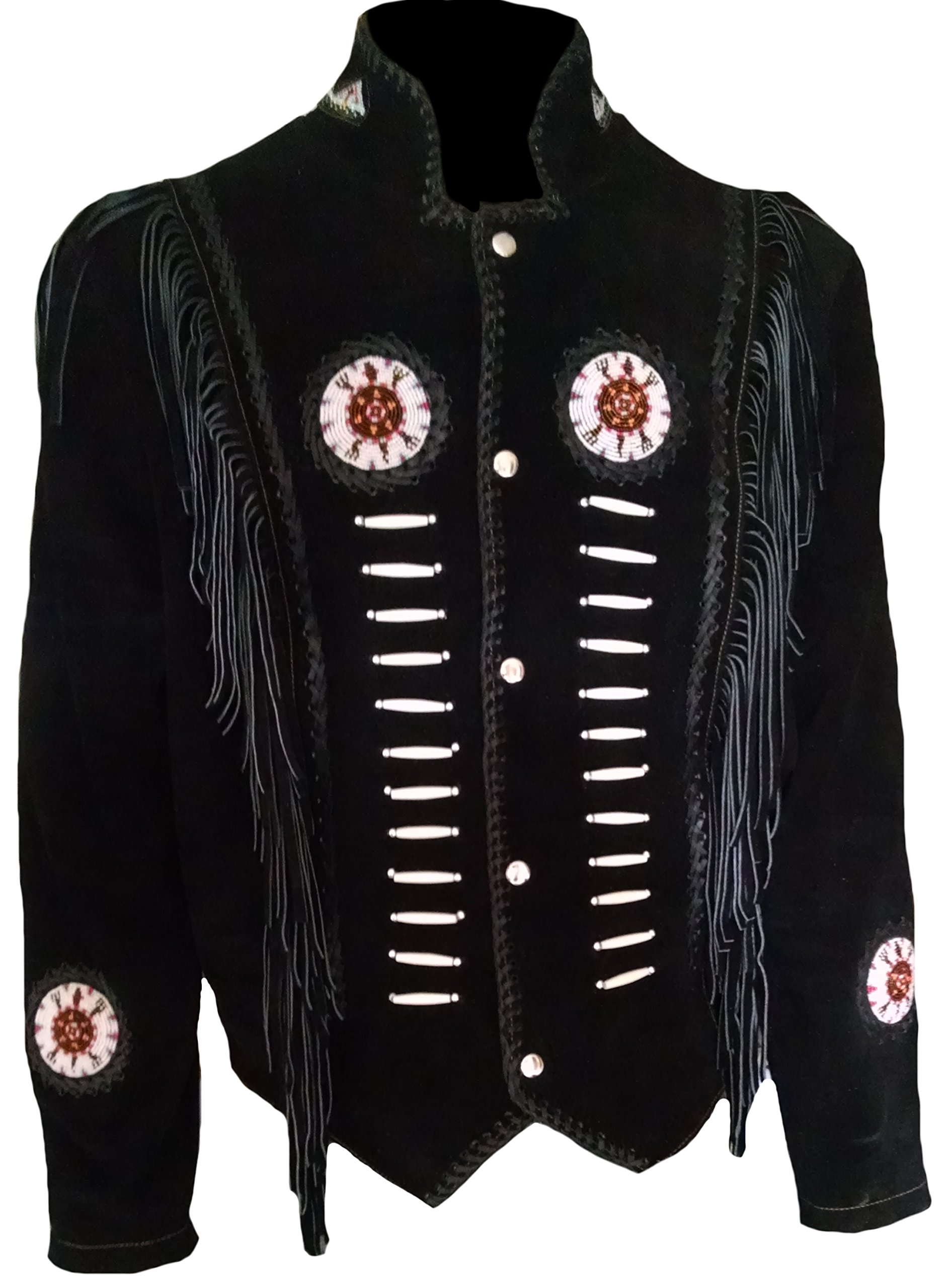 Men's Western Suede Leather Fringed & Boned Jacket - Vintage Cowboy Biker Jacket for Men - Perfect for Rodeo, Motorcycle Riding & Country Music Festivals