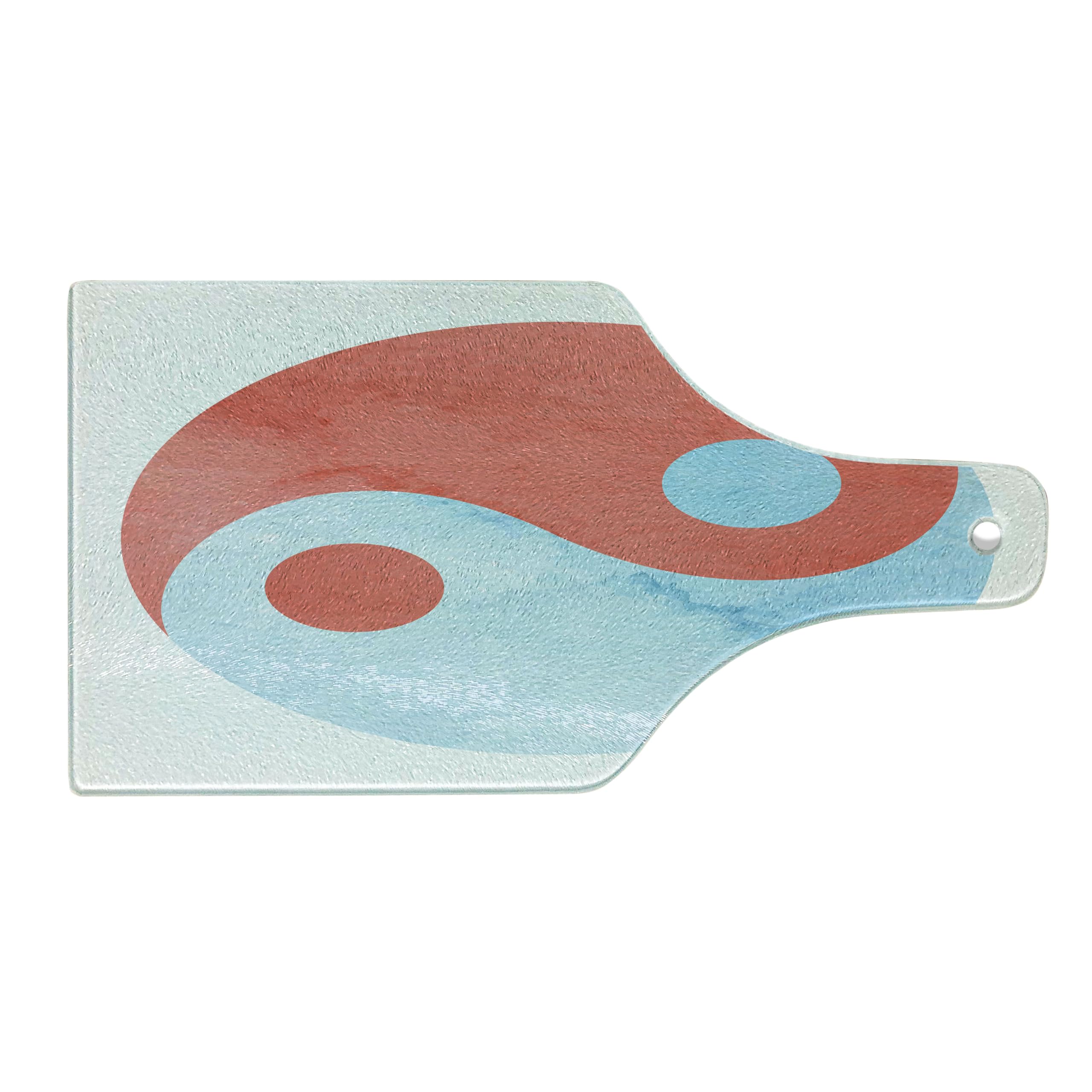 Ambesonne Yin Yang Cutting Board - Watercolor Painting Style Asian Art Culture Theme, Tempered Glass Serving Board for Kitchen & Dining, Wine Bottle Shape in Red Blue White - Perfect for Sushi, Cheese & Charcuterie Display