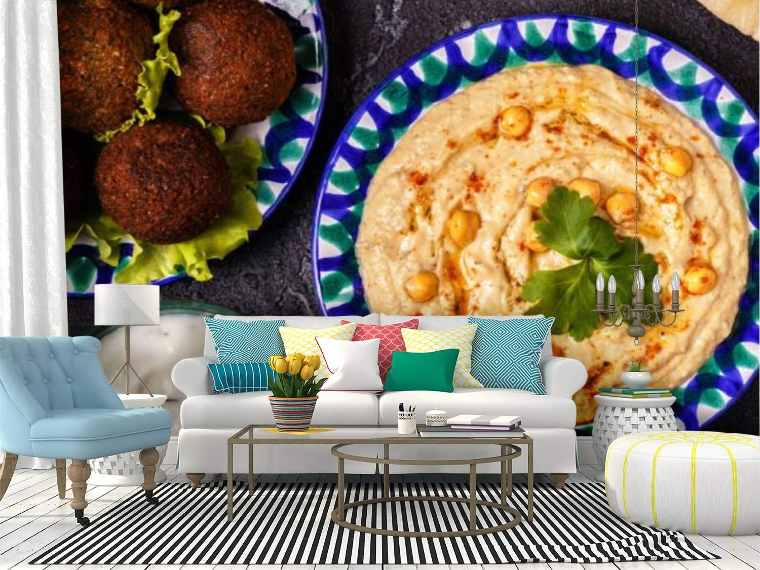 Classic Falafel and Hummus Egyptian Food Peel and Stick Wallpaper - Self-Adhesive Removable Vinyl Wall Mural for Kitchen, Dining Room Decor | Large Wall Sticker, Shelf Paper, Home Decoration