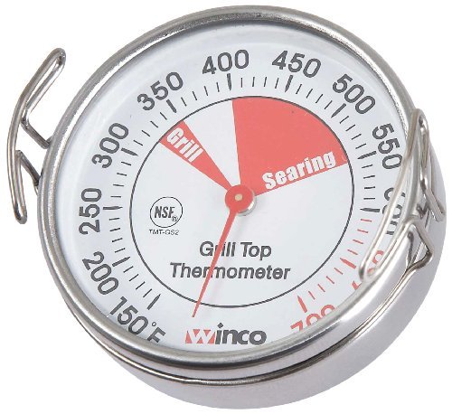 Winco Grill Surface Thermometer with Pot Clip - 2-1/4 Inch Stainless Steel Cooking Thermometer for Grilling, Frying & Baking - Perfect for BBQ, Kitchen & Outdoor Cooking