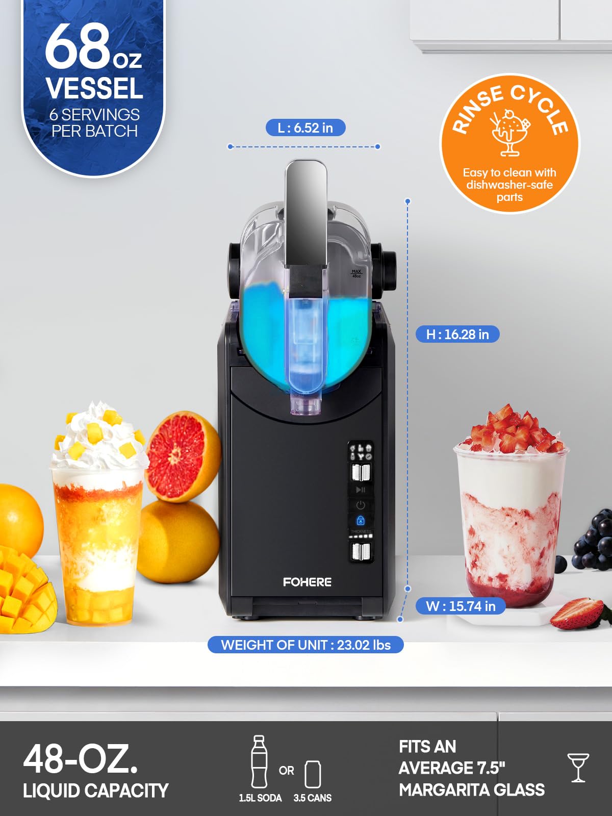 FOHERE Commercial Slushie Machine - No Ice Needed, Self-Cleaning Frozen Drink Maker for Home & Business - 5 Preset Modes for Margaritas, Frappés, Milkshakes - Perfect for Parties, Restaurants & Summer Refreshments