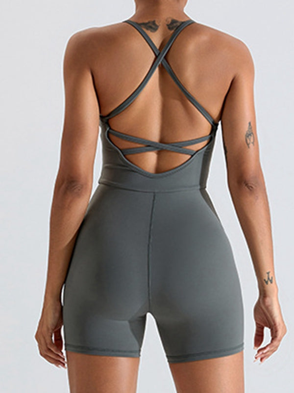 ZASUWA Women's Sexy Cross Back Bodycon Romper Jumpsuit - Perfect for Night Out, Clubwear, and Date Night