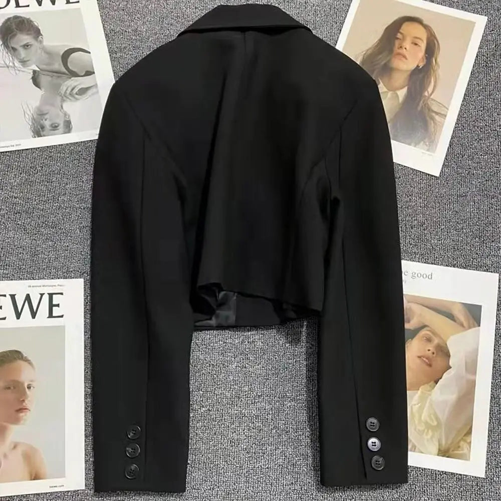 Stylish Korean Women's Cropped Blazer - Autumn Winter Office Wear & Spring Street Fashion Jacket with Long Sleeves | Perfect for Business Casual, Work Attire and Everyday Outfits